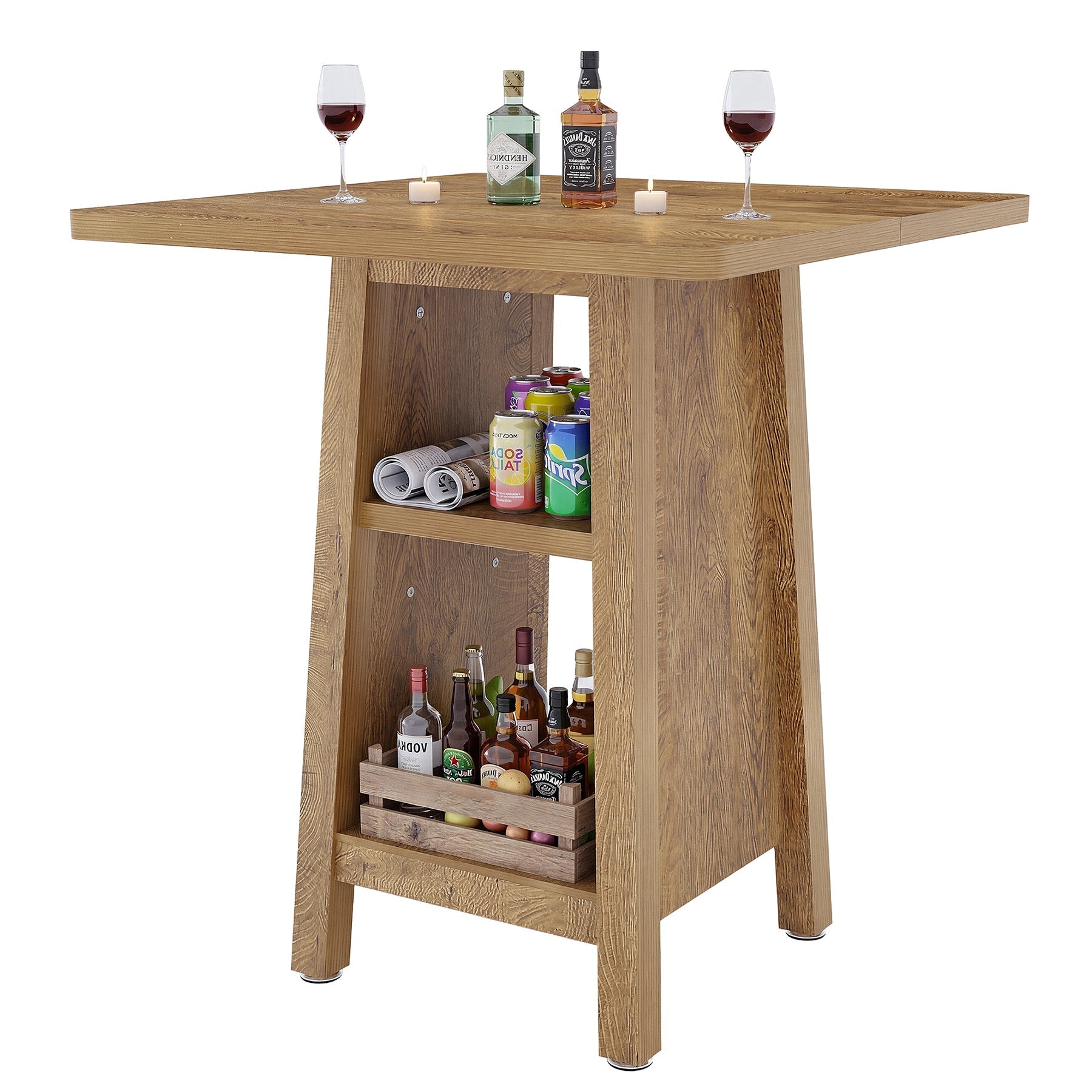 Tribesigns Table de bar de 90 cm de haut, Table de bar carrée avec 2 étagères pour le secteur de l'hôtellerie-restauration