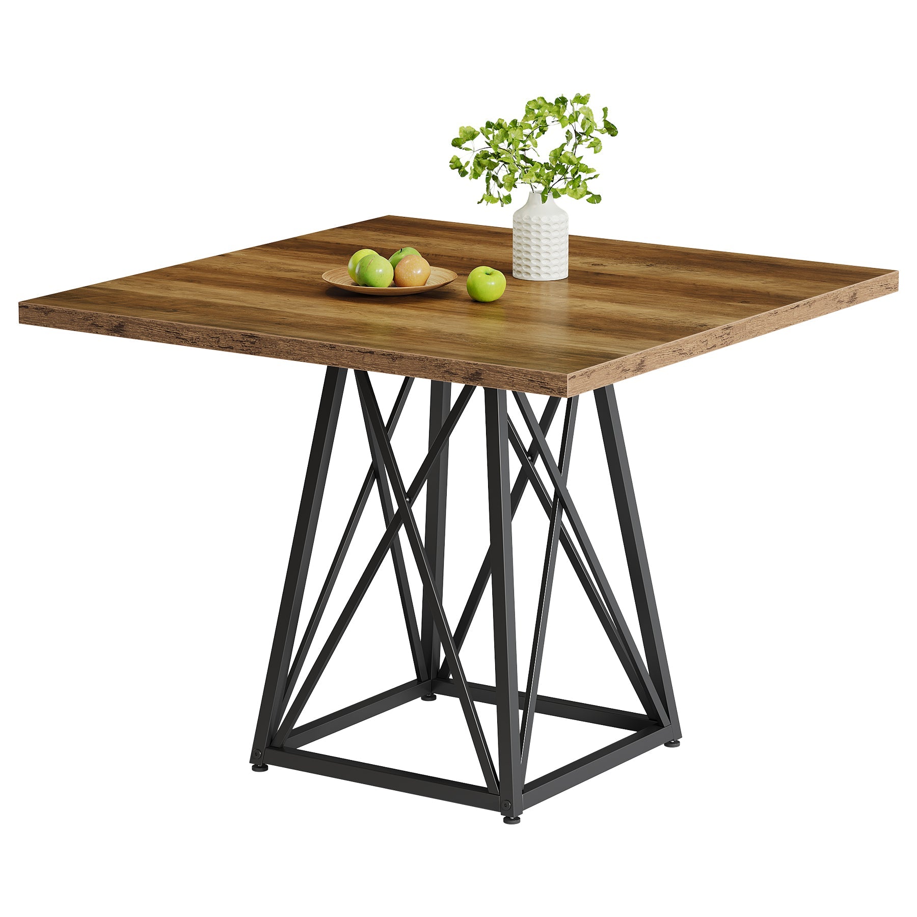 Tribesigns Table à manger de 90 cm pour 4 personnes, Table de campagne carrée avec structure en métal marron-noir