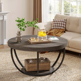 Tribesigns Table basse ronde, Table basse ovale en bois et metal noir 3