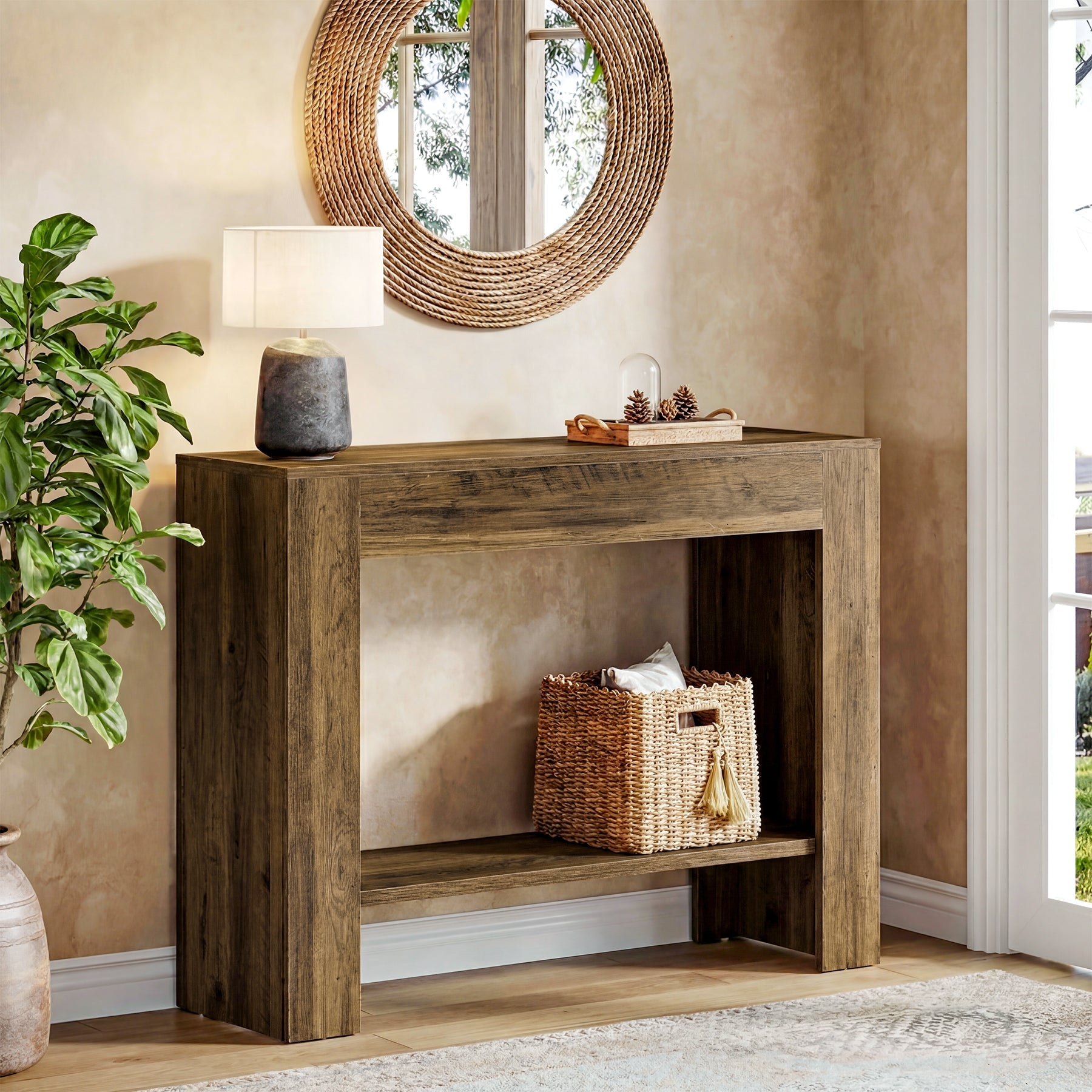 Tribesigns Console rustique de 105 cm avec rangement, Table d'appoint étroite à 2 niveaux pour entrée et couloir