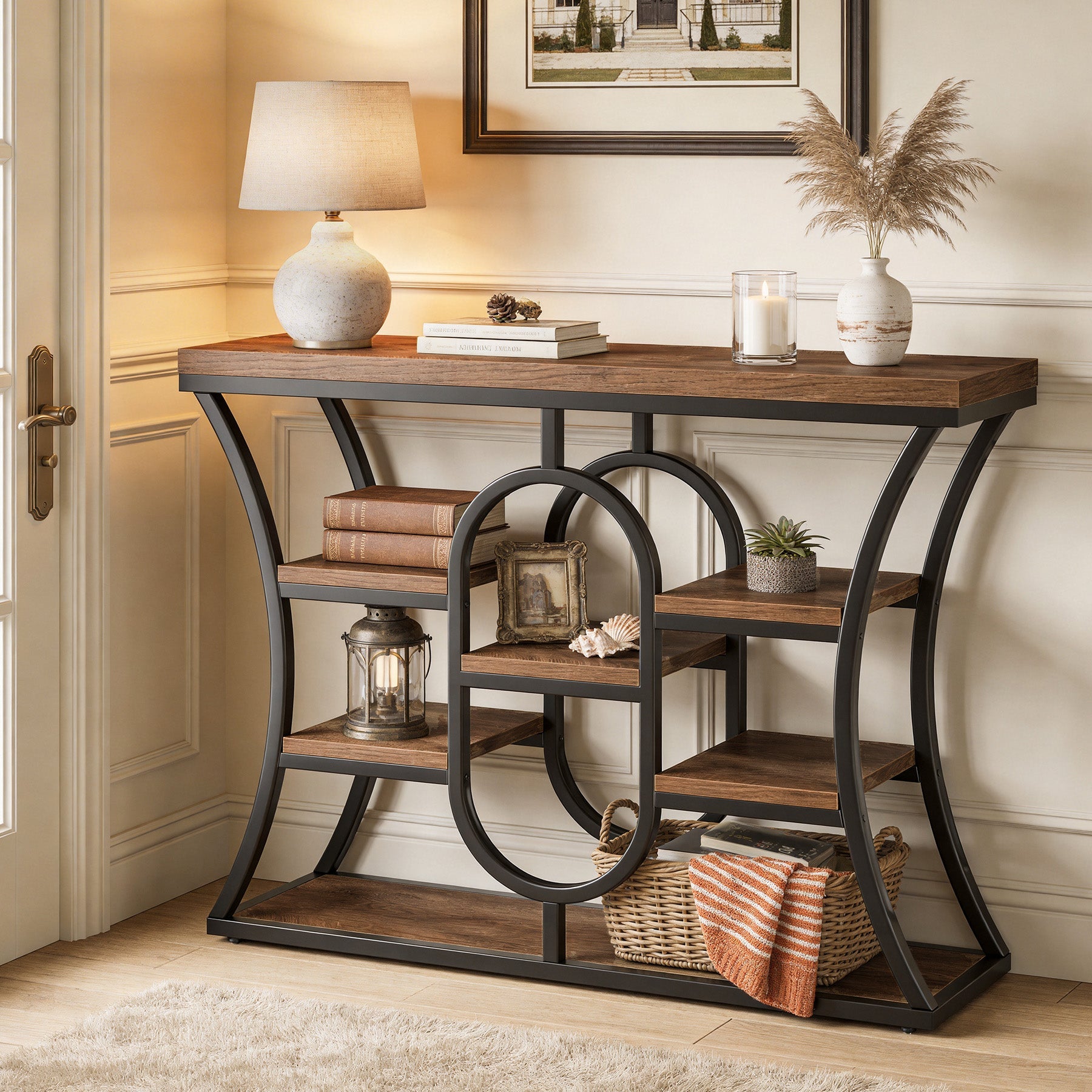 Tribesigns Console étroite de 105 cm, Table d'appoint style industriel à 5 niveaux
