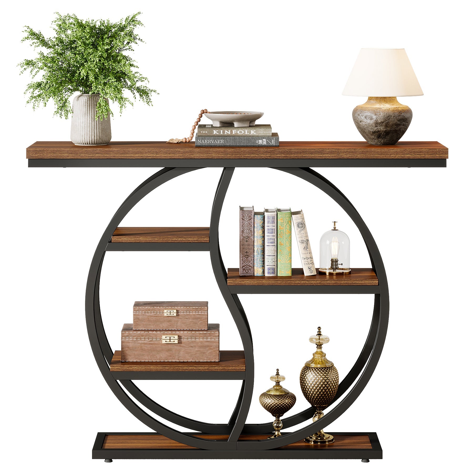 Tribesigns Console de 120 cm à 5 niveaux, Finition marron rustique table d'entrée étroite