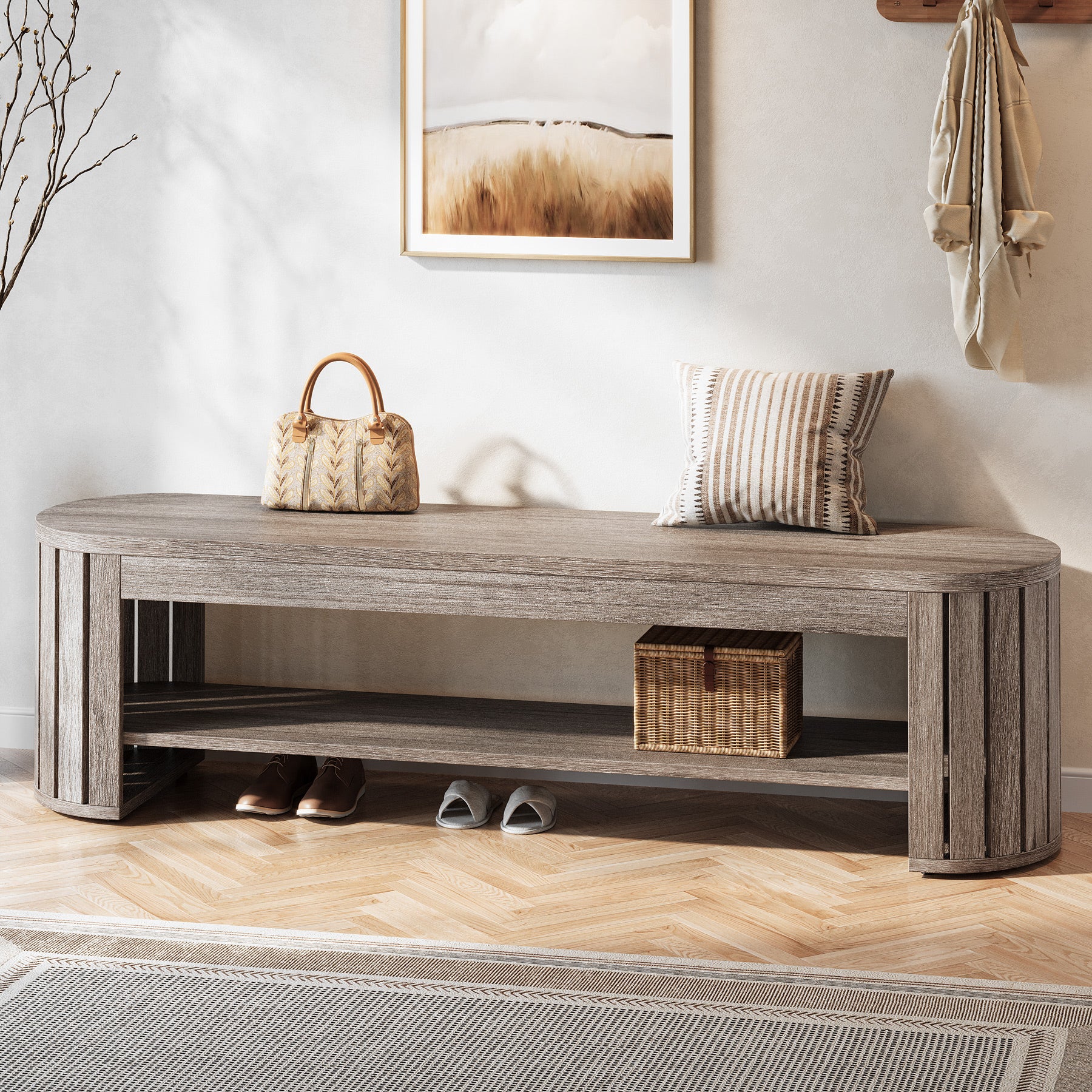 Tribesigns Banc à chaussures en bois avec rangement, Banc à 2 niveaux pour entrée, chambre et salon