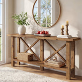 Console étroite de 180 cm, Table d'entrée à 2 niveaux en bois massif 3