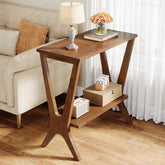 Tribesigns Table d'appoint en bois massif avec 2 étagères, Table de chevet étroite pour salon et chambre 3