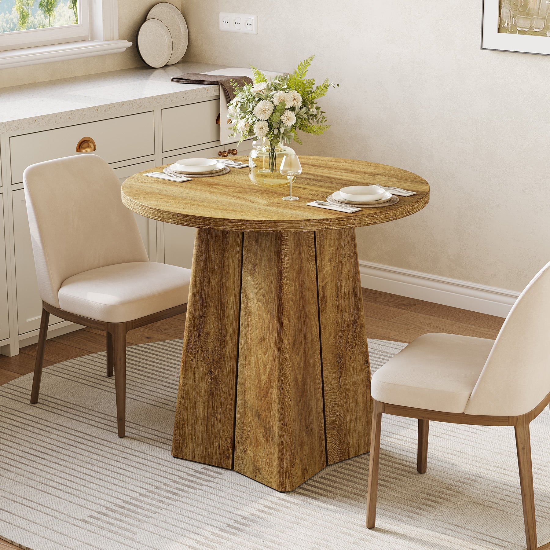 Tribesigns Table de salle à manger ronde de 80 cm, Table de cuisine compacte pour 2 à 4 personnes style champêtre