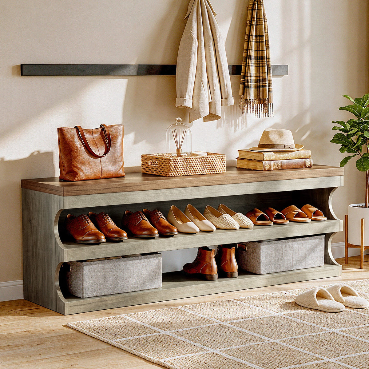Tribesigns Banc à chaussures pour l'entrée, Banc avec 3 niveaux et étagère à chaussures