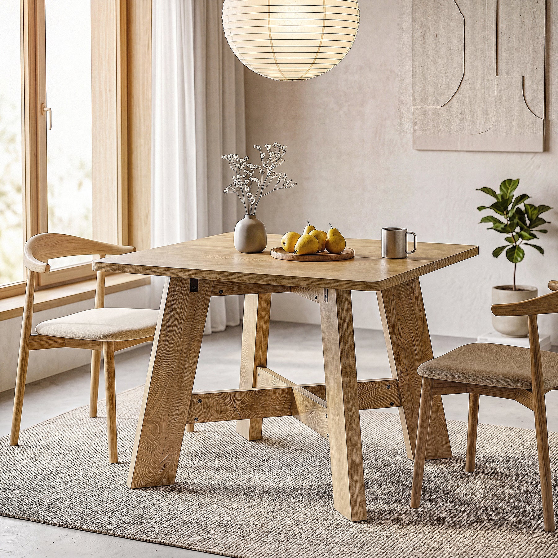 Table de salle à manger carrée 100 x 100 cm pour 4 à 6 personnes, Table de cuisine gain de place avec pied central