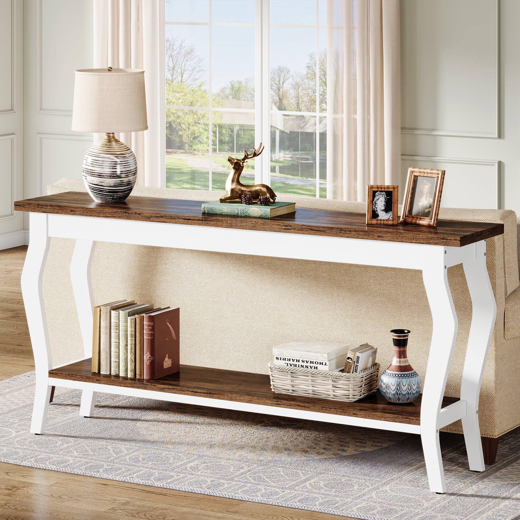 Tribesigns Console de 180 cm, Table d'appoint vintage avec espace de rangement à 2 niveaux