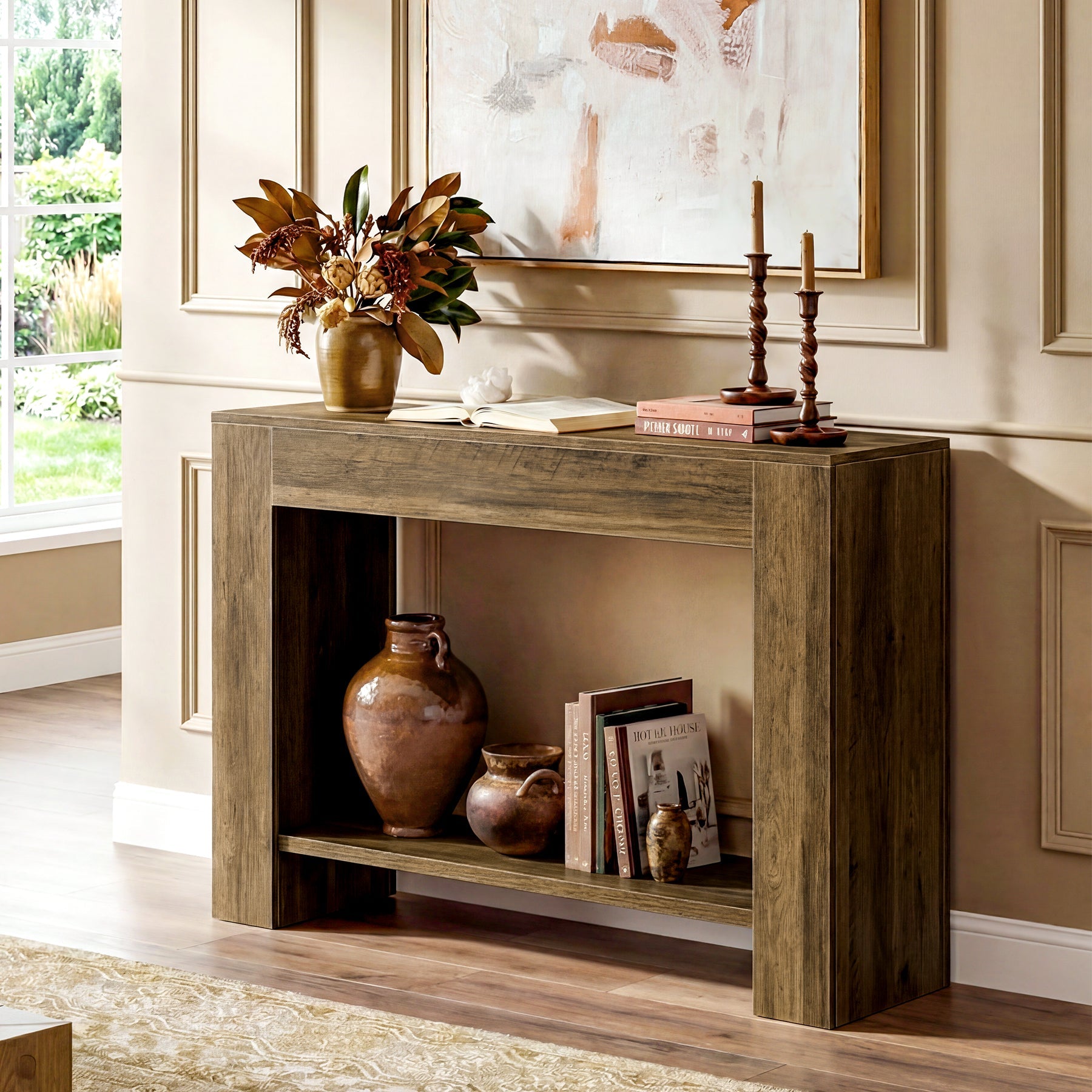 Tribesigns Console rustique de 105 cm avec rangement, Table d'appoint étroite à 2 niveaux pour entrée et couloir