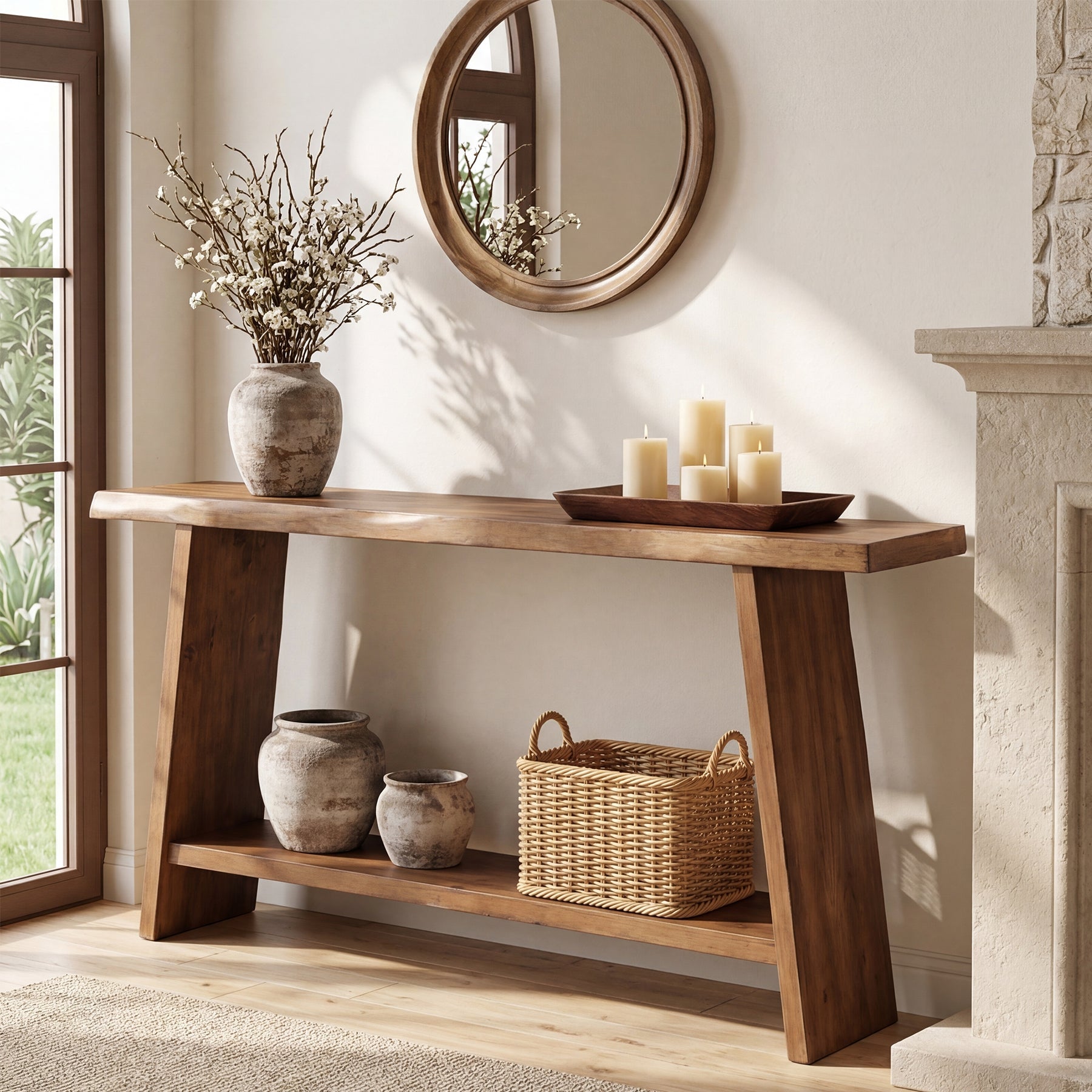 Tribesigns Console en bois massif de 160 cm, Table d'appoint à deux niveaux pour l'entrée