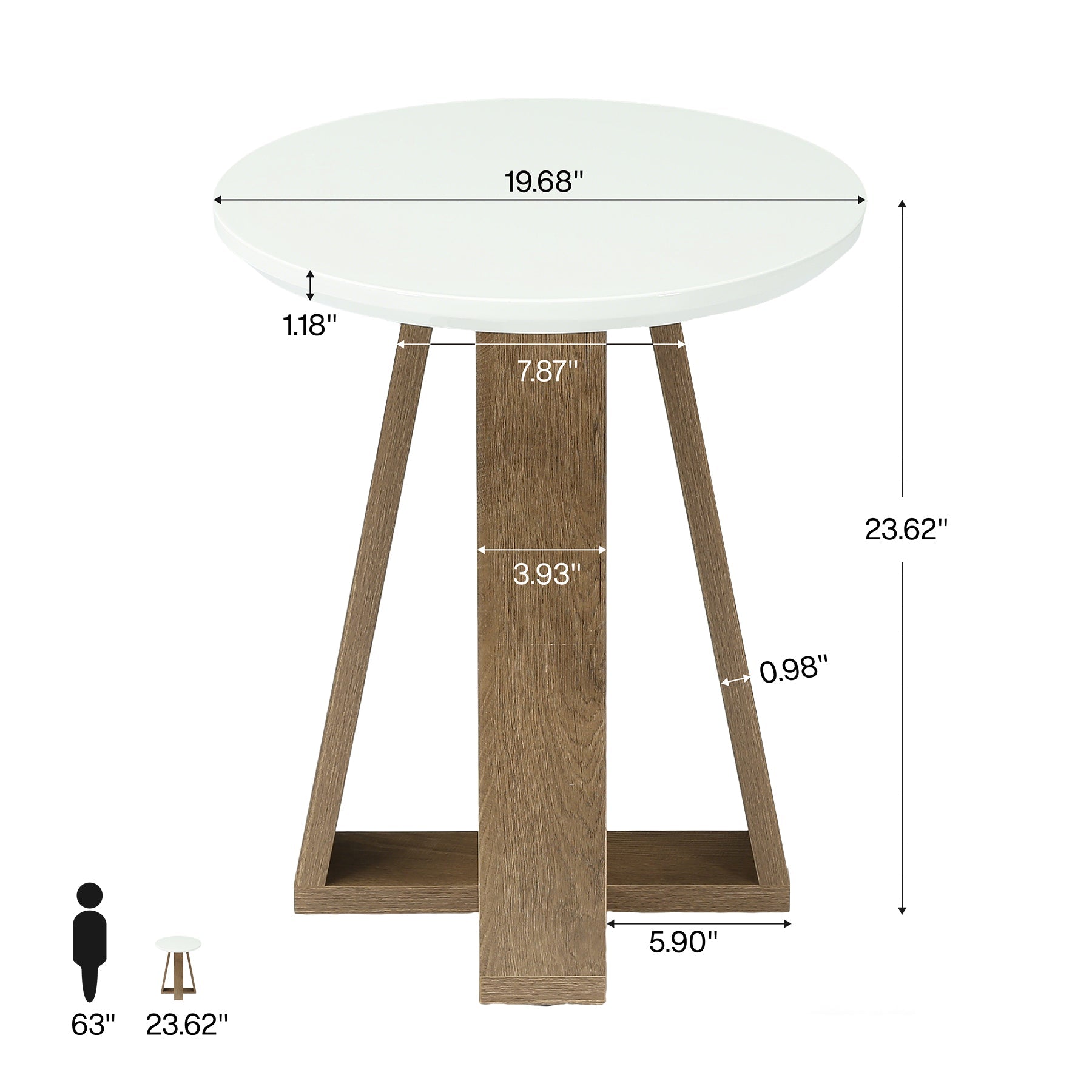 Tribesigns Table d'appoint ronde 50 cm, Table de chevet moderne blanche pour salon et chambre