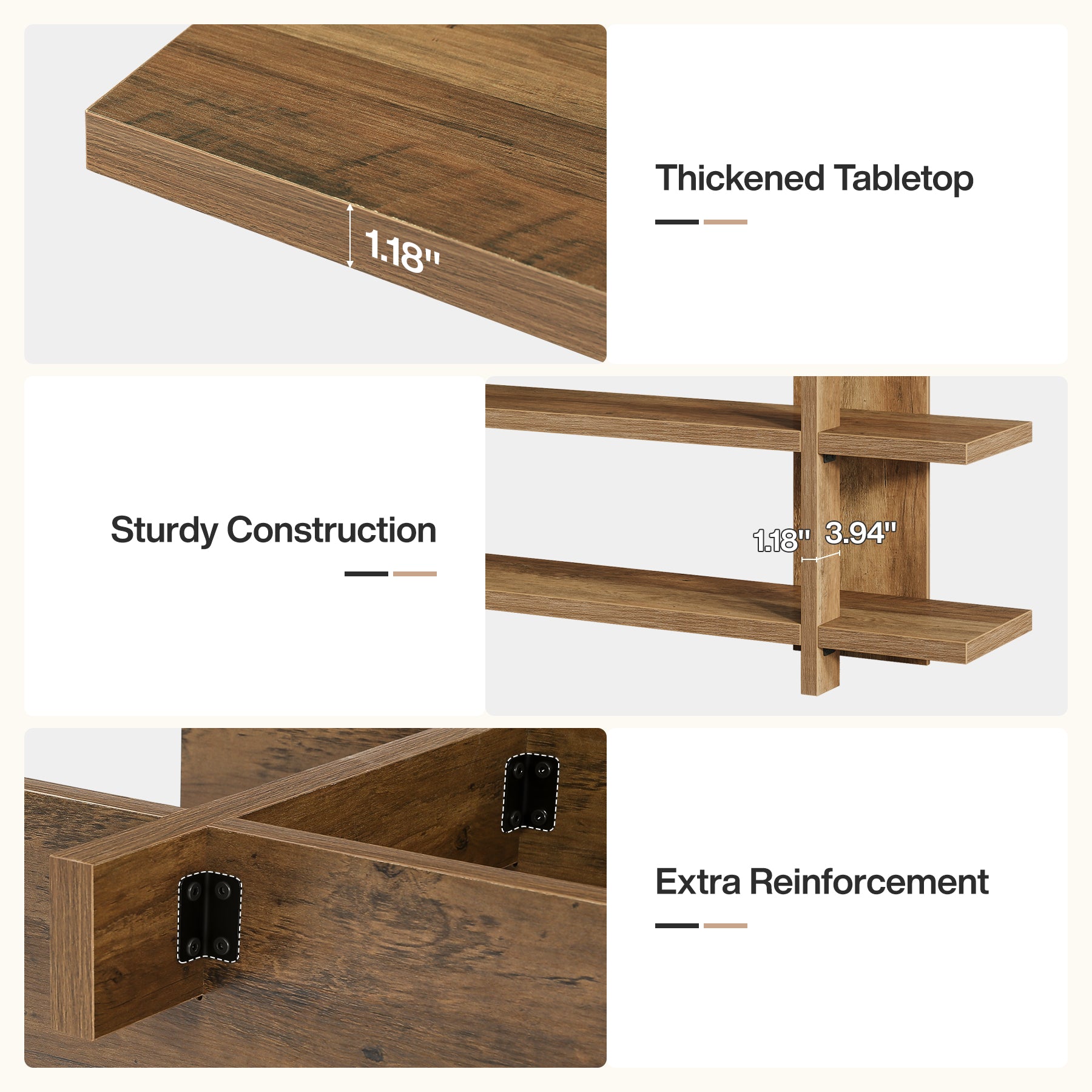 Tribesigns Console de 160 cm avec espace de rangement, Table d'entrée étroite en bois à 3 niveaux de style champêtre