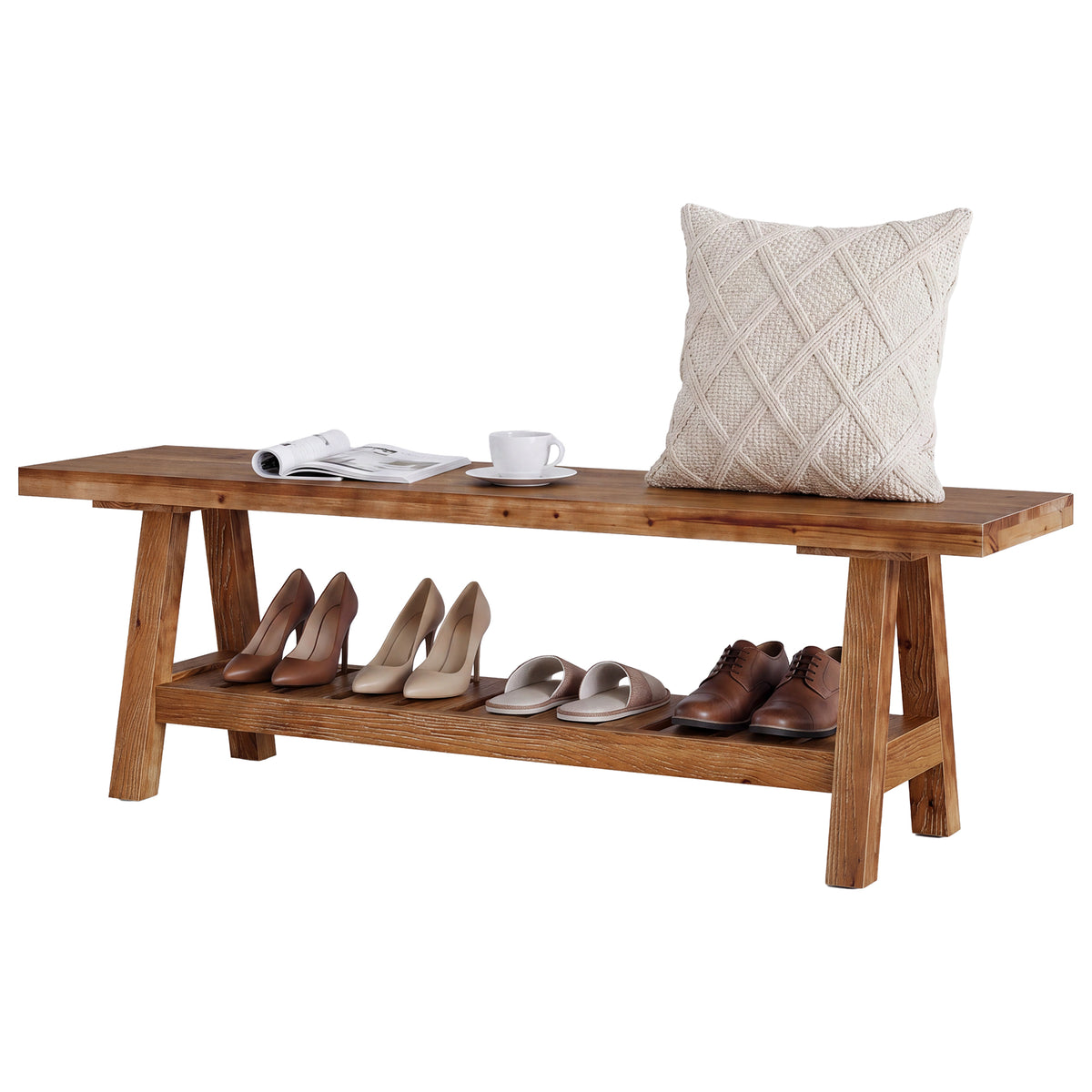 Tribesigns Banquette au bois massif 140 cm Banquette de rangement avec habillage et support de protection Stabile Banquette de rangement