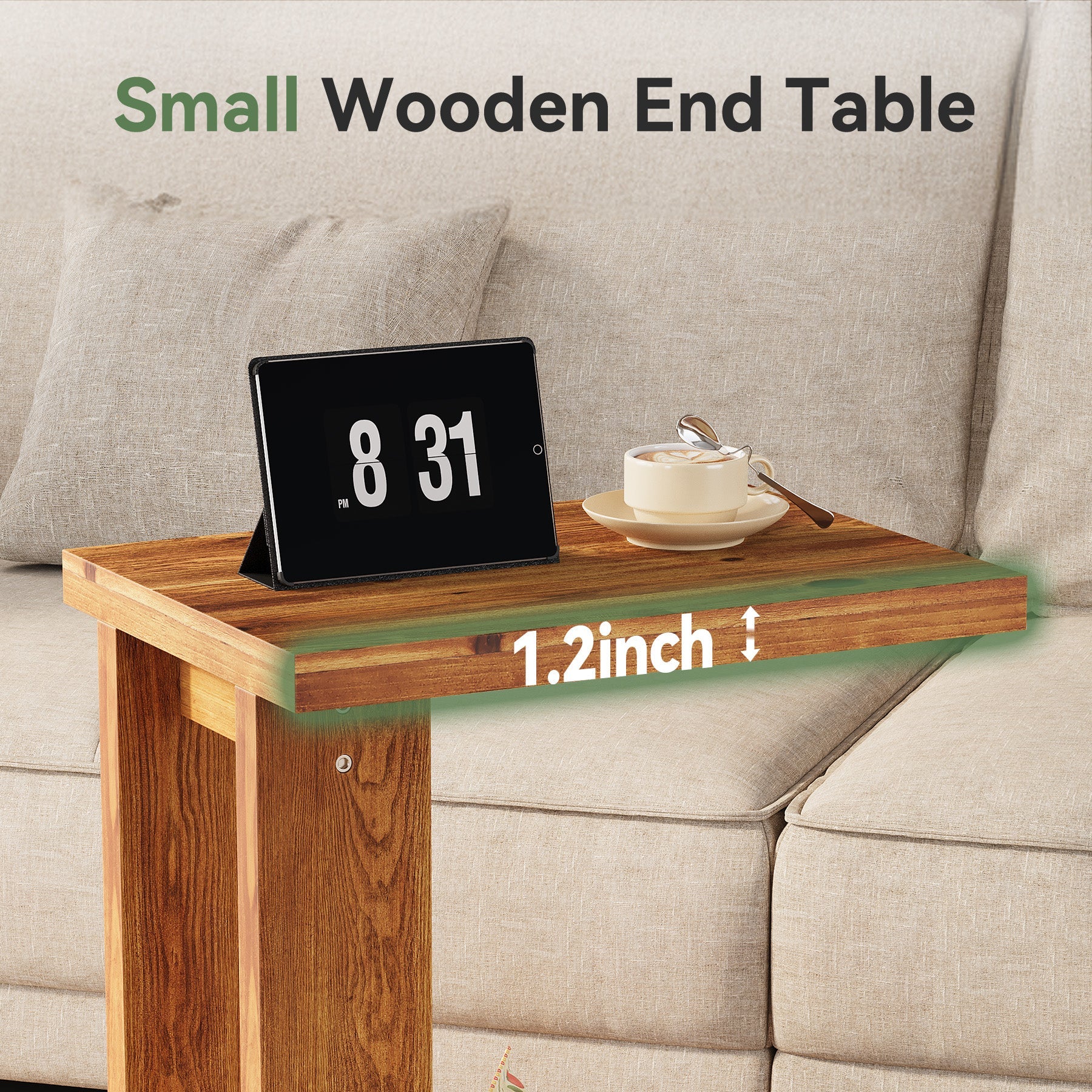 Tribesigns Table d'appoint en bois massif en forme de C, 50 x 35 x 60 cm avec 2 niveaux, Idéale pour le salon, la chambre et les petits espaces