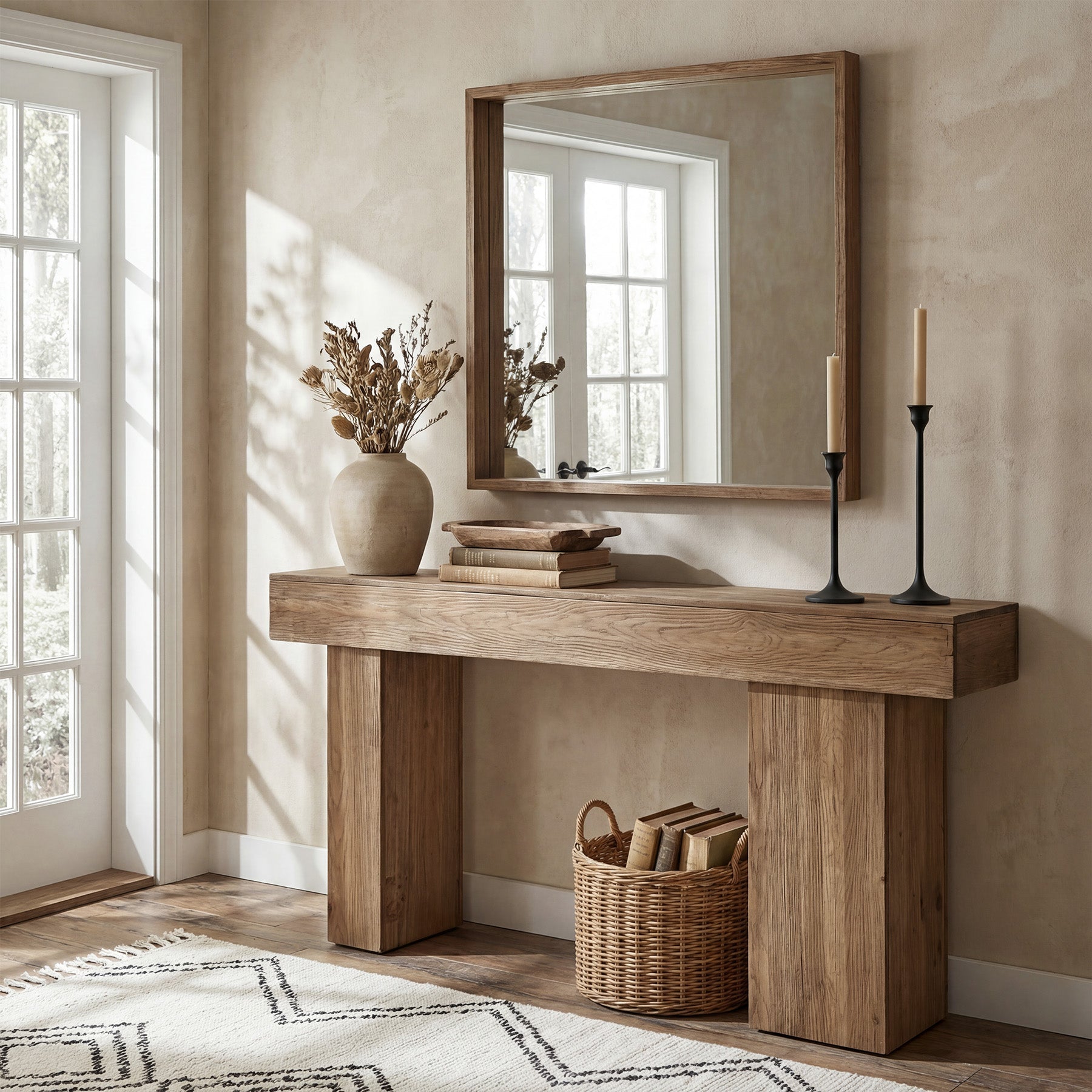 Tribesigns Console de 160 cm en bois massif avec pieds d'artiste, Table basse de style champêtre pour couloir et salon