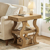 Tribesigns Table d'appoint style campagne 61 cm, Table de chevet étroite à 3 niveaux avec rangement 3