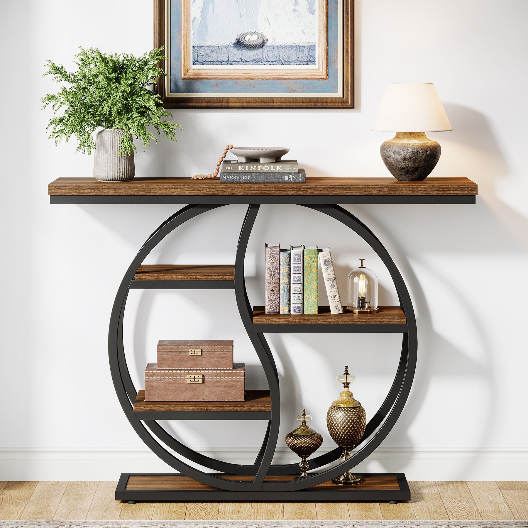 Tribesigns Console de 120 cm à 5 niveaux, Finition marron rustique table d'entrée étroite