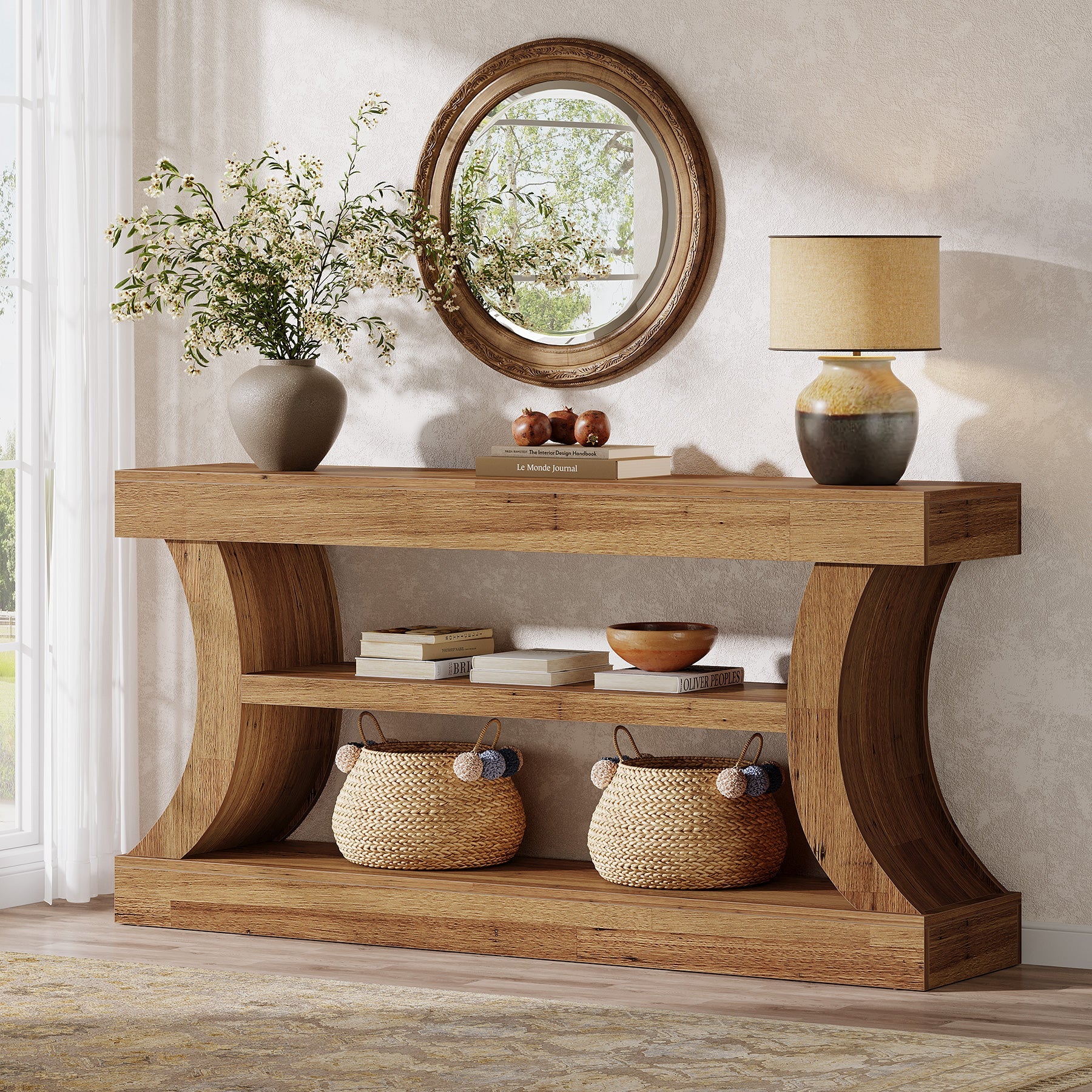 Tribesigns Console de 160 cm au design incurvé, Meuble TV bas avec rangement pour salon