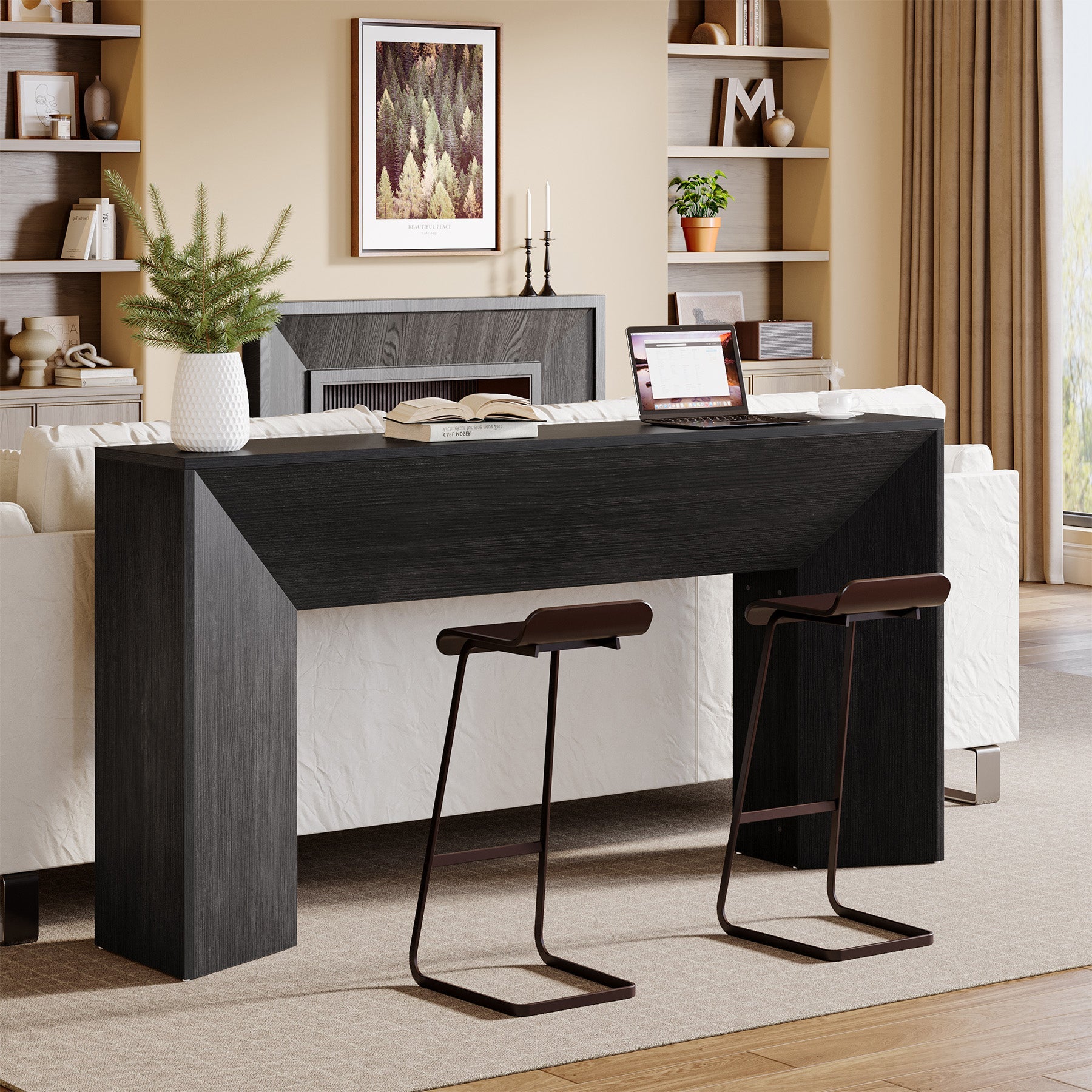 Tribesigns Console 160 cm pour entrée, Table d'appoint en bois noir pour salon et couloir