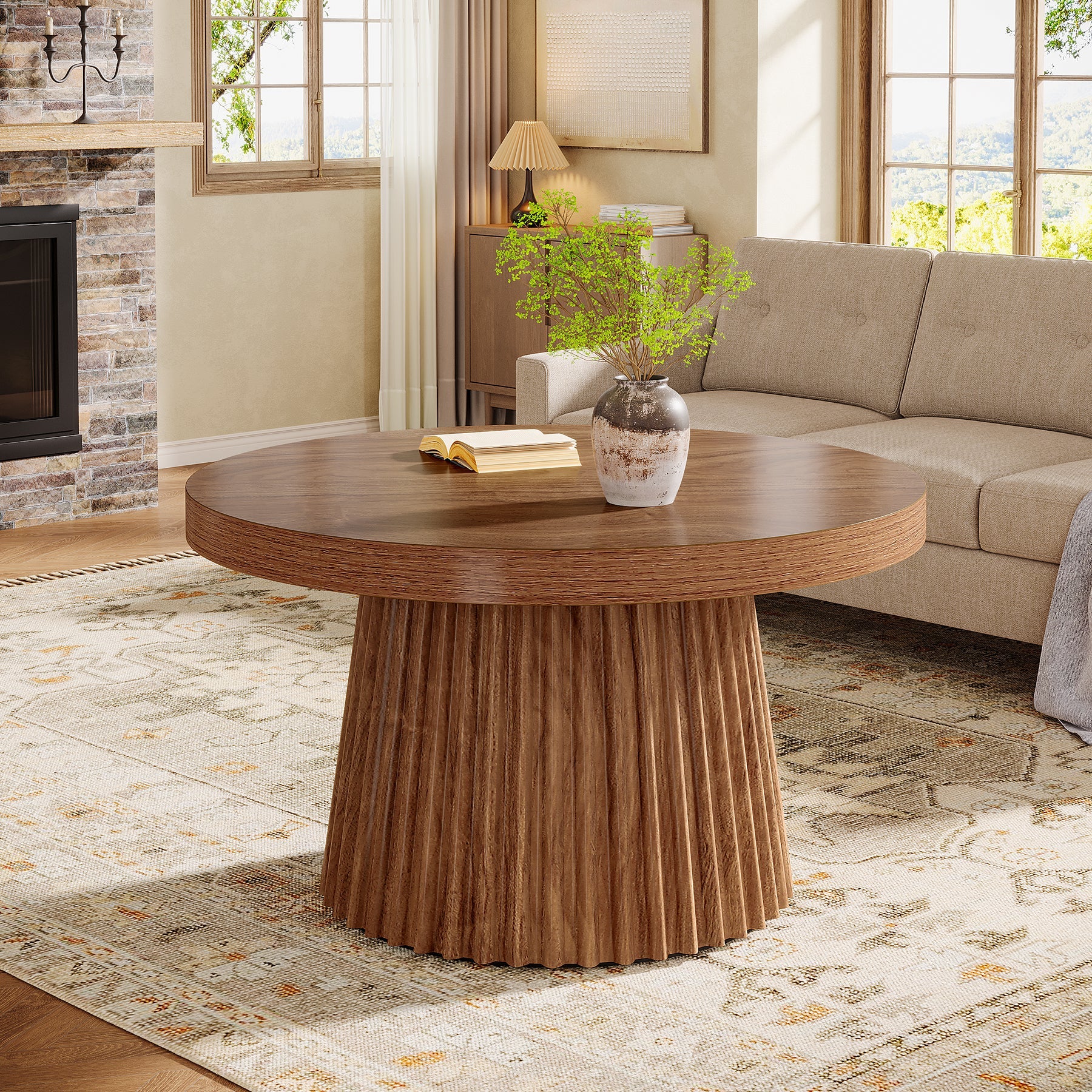 Tribesigns Table basse ronde de 80 cm de diamètre, Style champêtre table d'appoint stable