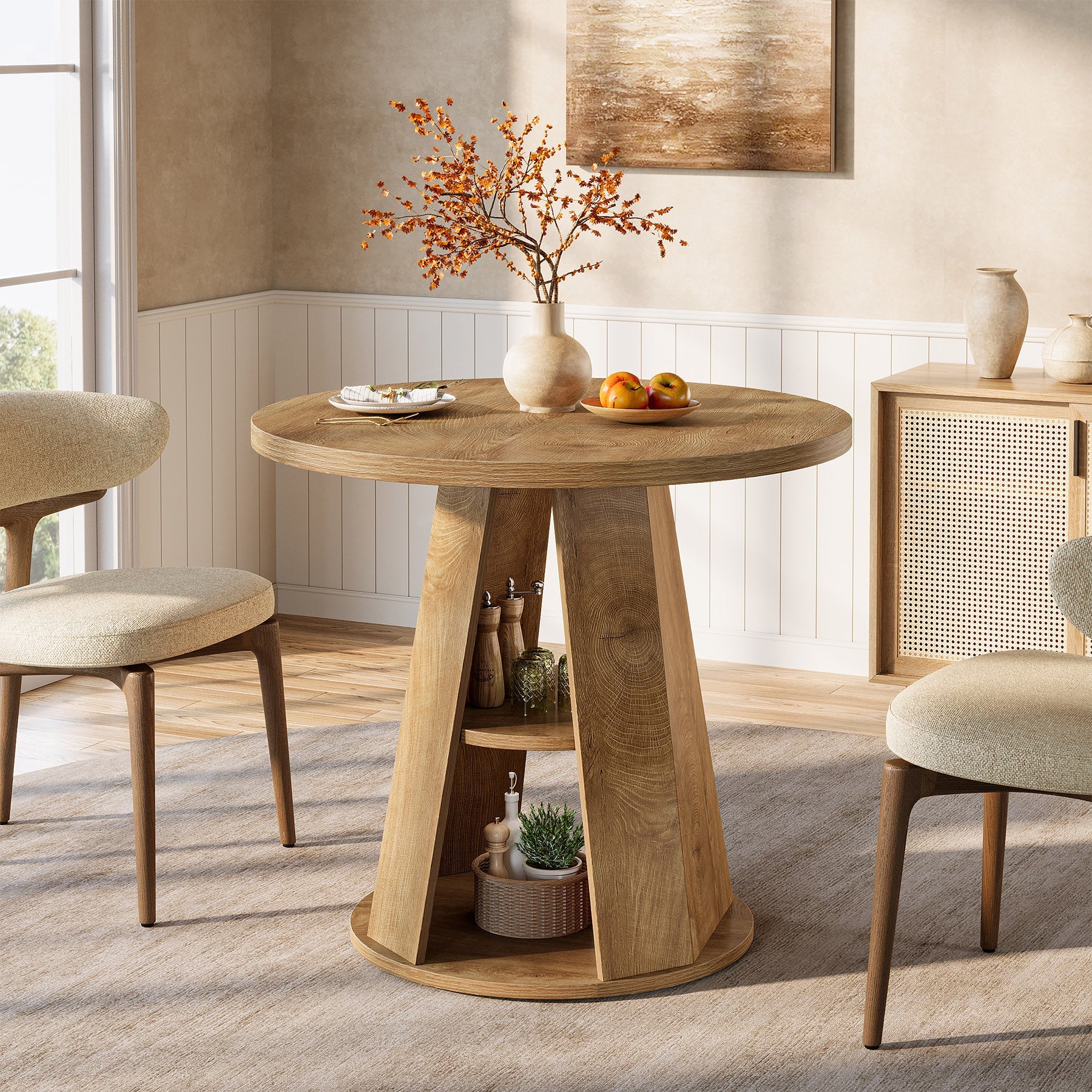 Tribesigns Table de salle à manger ronde de 80 cm pour 2 à 4 personnes, Petite table de cuisine