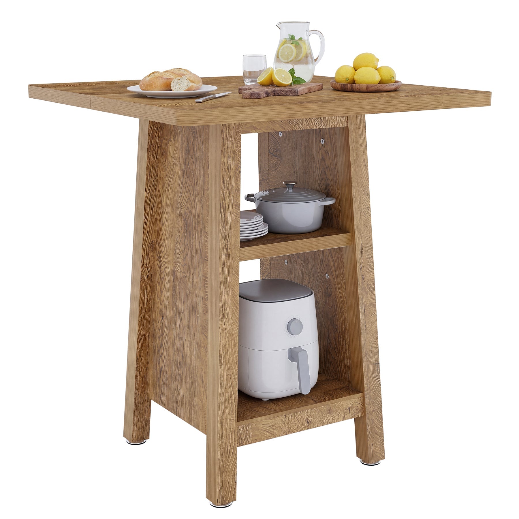 Tribesigns Îlot de cuisine de 90 cm, Table de cuisine carrée avec 2 étagères pour la cuisine