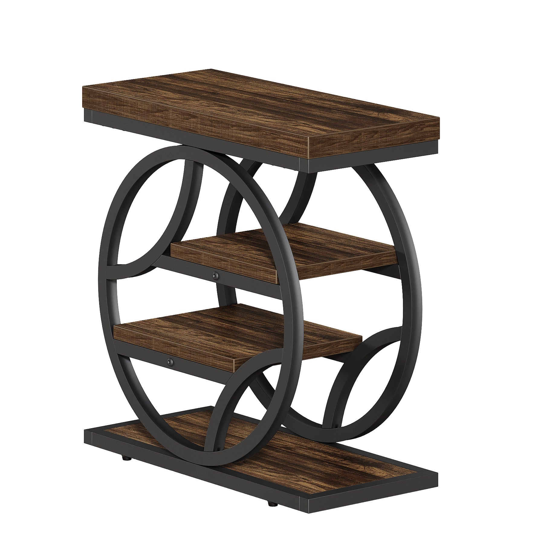Tribesigns Table d'appoint à 4 niveaux, Table de canapé étroite avec structure métallique et étagères Table de chevet style industriel