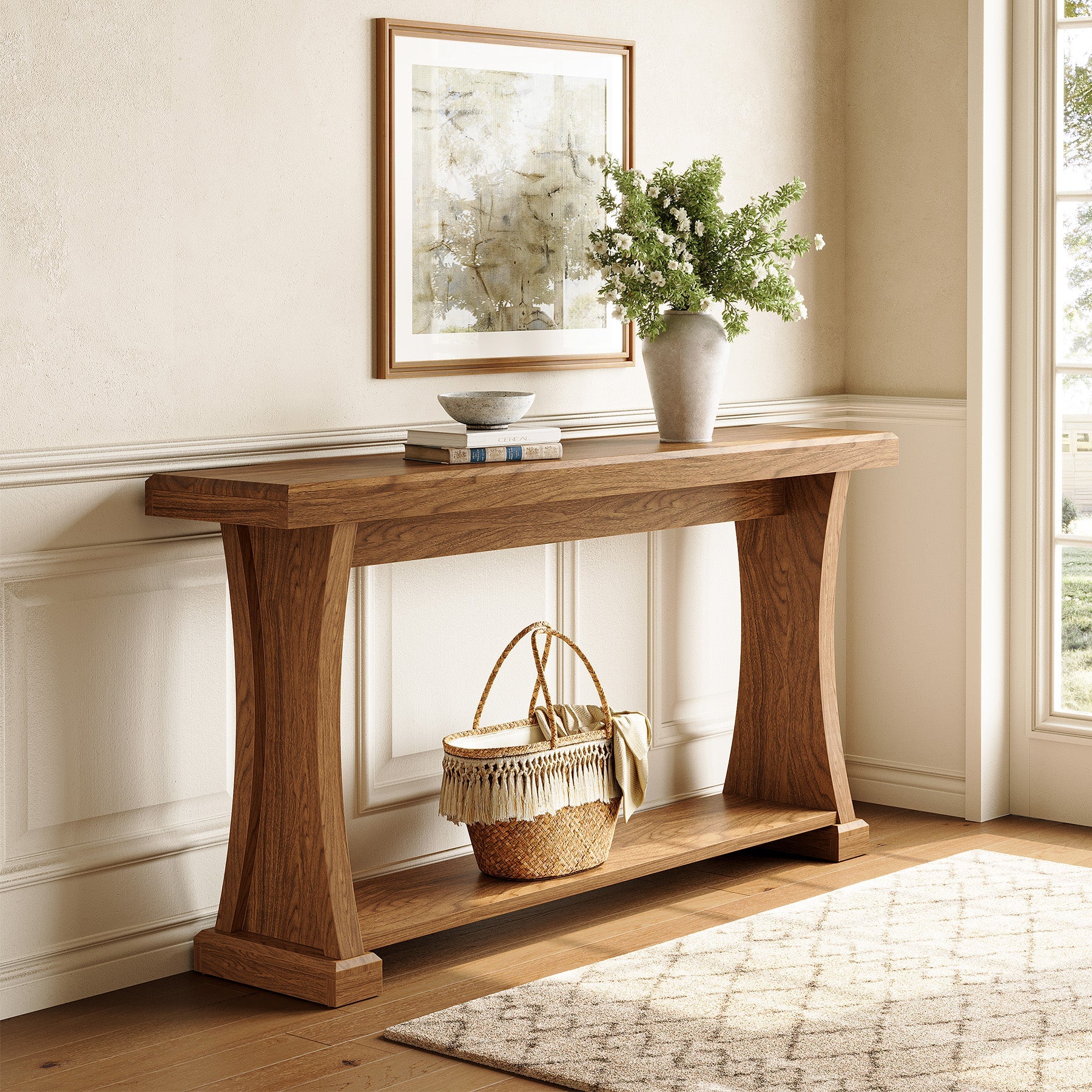 Tribesigns Console de 160 cm de long avec 2 étagères idéale pour un couloir étroit ou comme table d'appoint, aspect bois