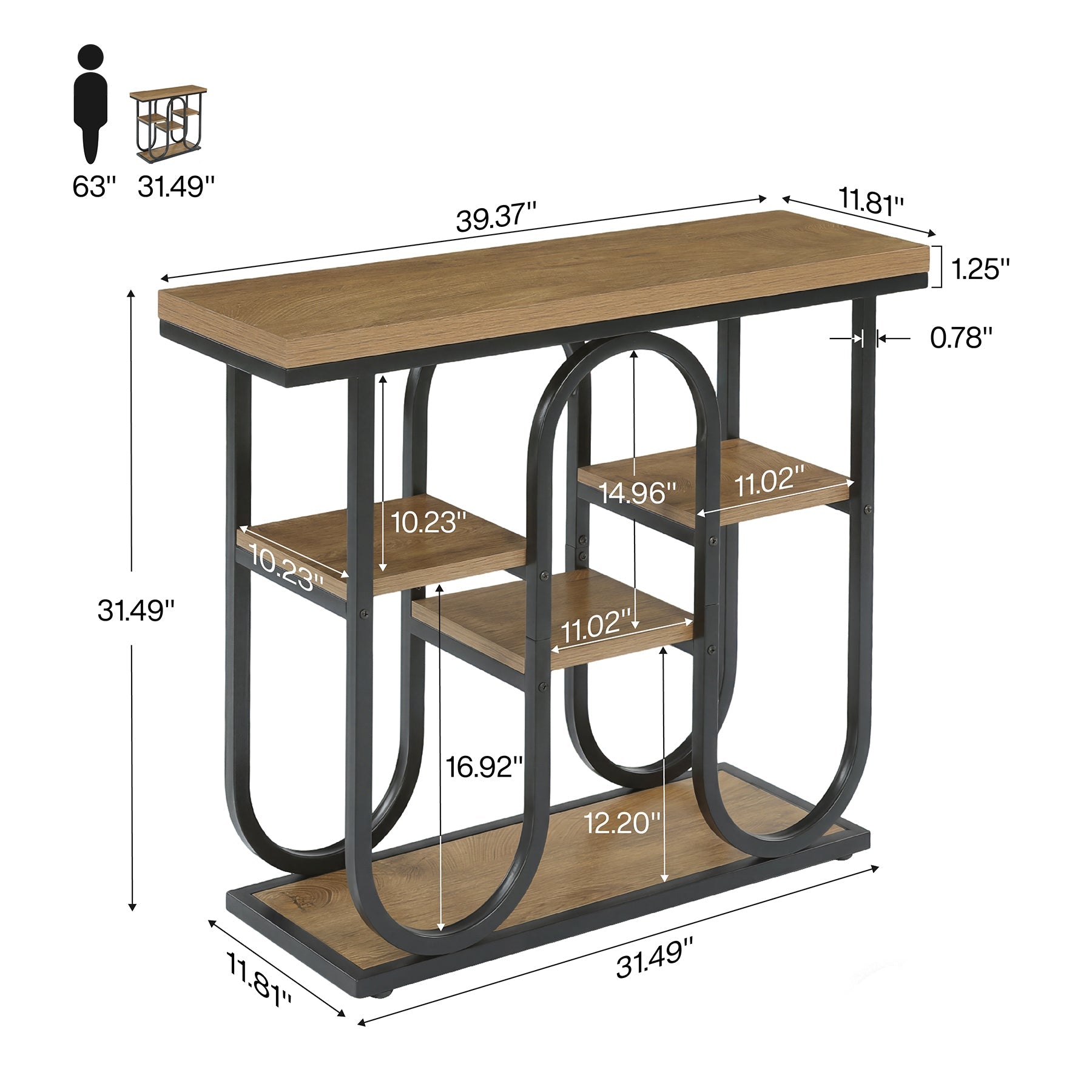 Tribesigns Console 100 cm, Table d'entrée industrielle à 4 niveaux avec étagères