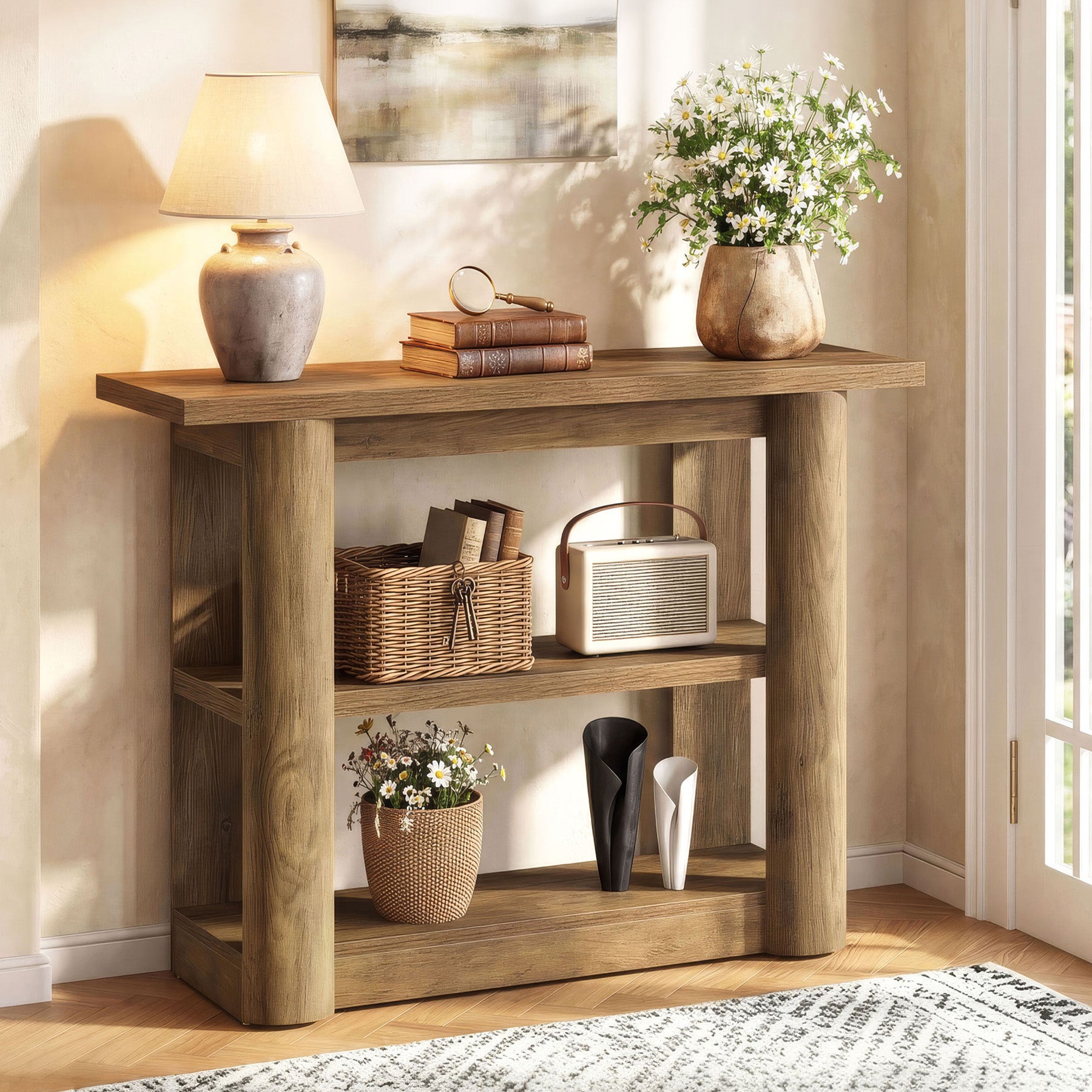 Tribesigns 105 cm consoletafel, smalle haltafel met 3 planken en dik frame