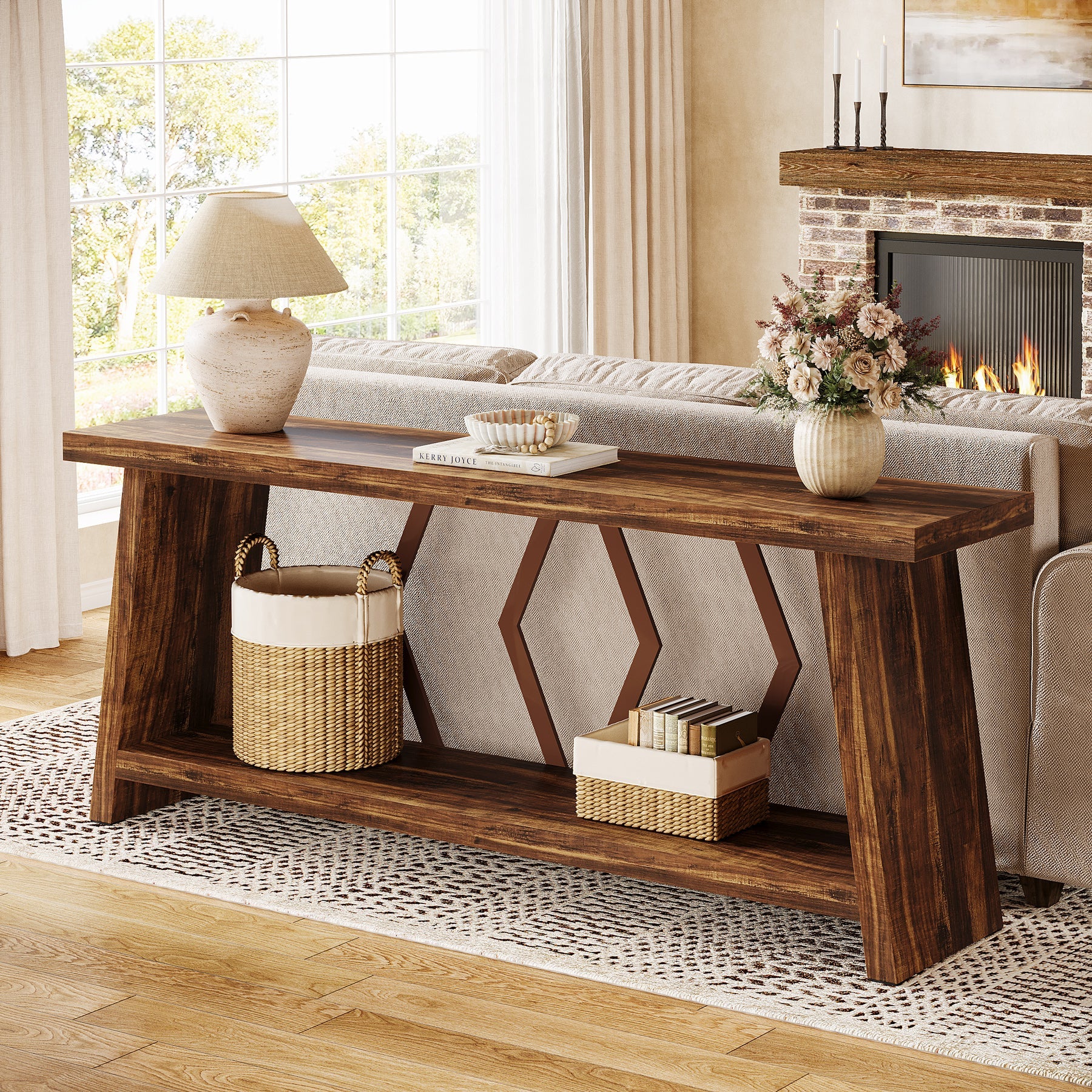 Tribesigns Console extra-longue de 180 cm avec 2 étagères, Table d'appoint étroite pour salon et entrée