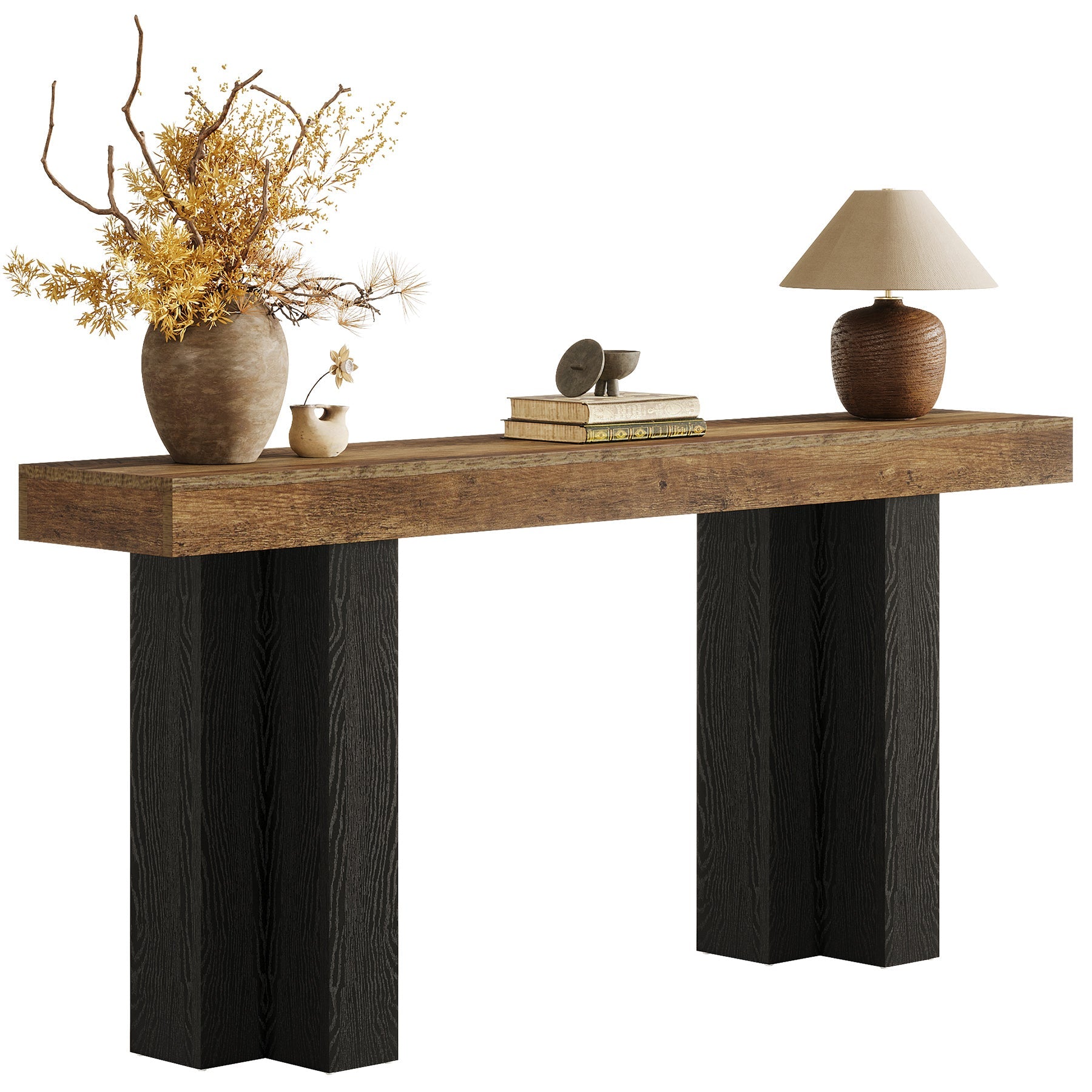 Tribesigns Console de style maison de campagne de 160 cm, Table d'entrée marron avec pieds robustes pour le salon et l'entrée