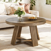 Tribesigns Table basse ronde 80 cm, Style champêtre table de salon avec motif bois et structure en croix 3