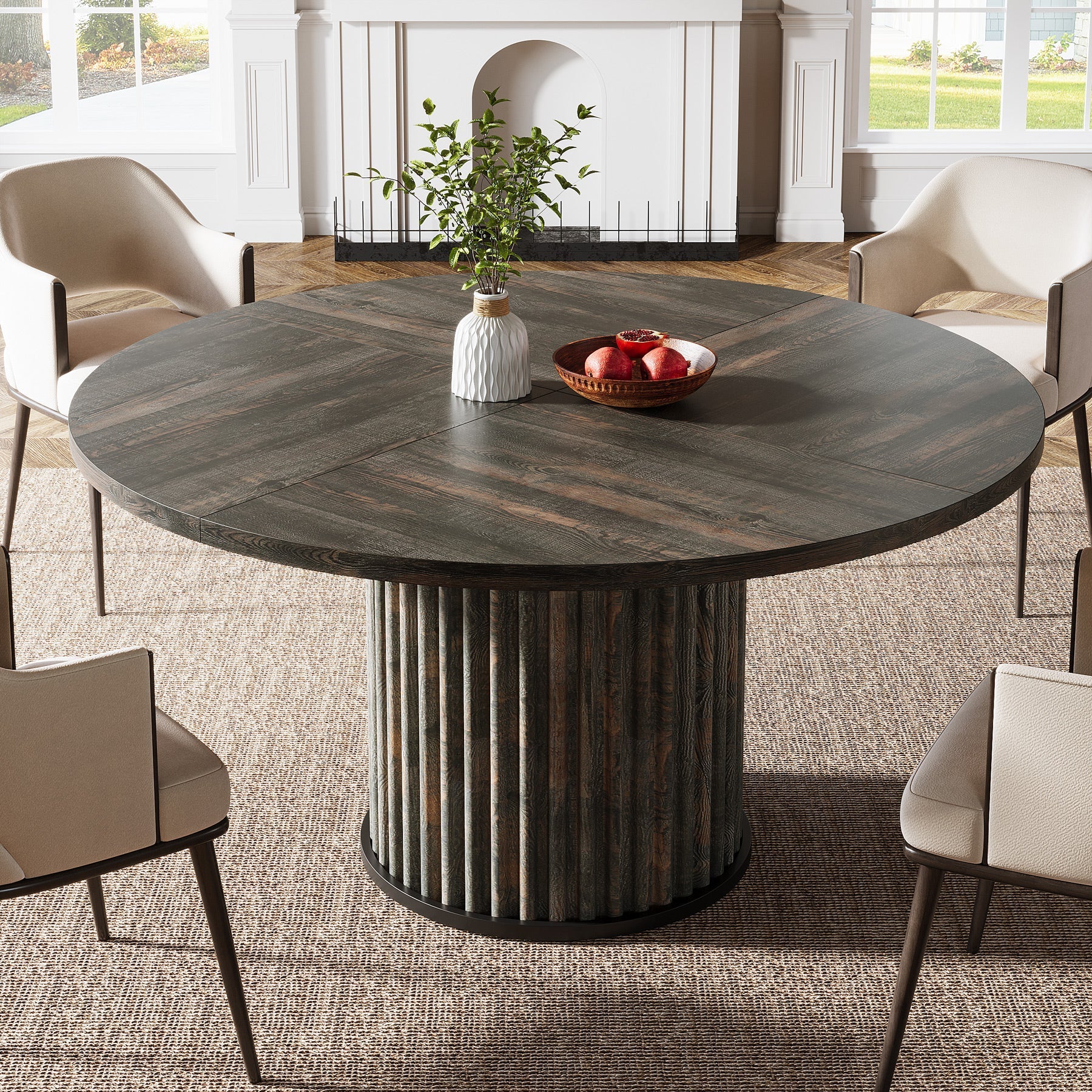 Tribesigns Table de salle à manger ronde noire de 120 cm pour 4 à 6 personnes, Table de cuisine moderne avec piètement en métal