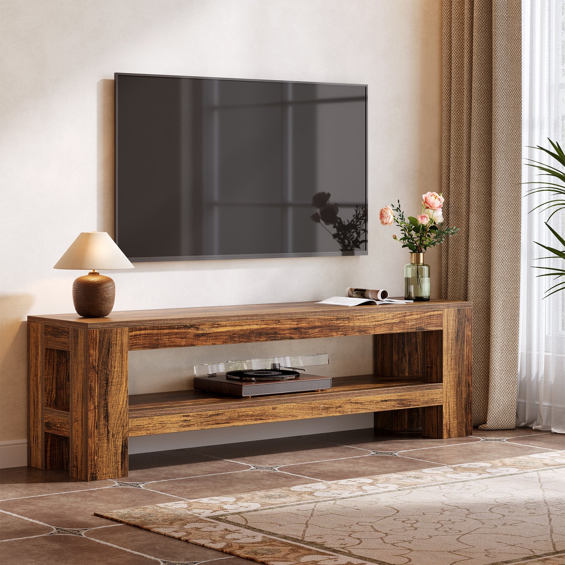 Tribesigns Meuble TV bas 150 cm pour téléviseurs Style rustique avec étagère