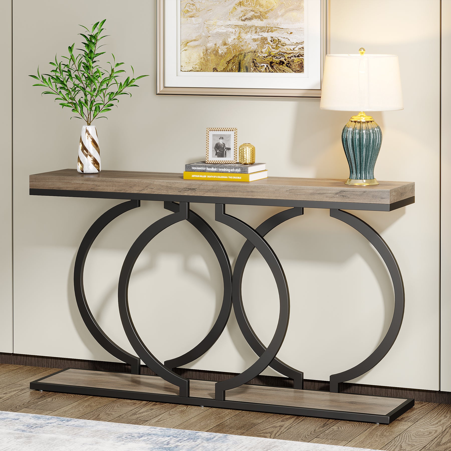 Tribesigns Table console dorée 140 cm, Table de couloir d'entrée moderne