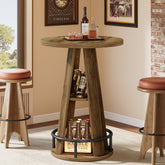 Tribesigns Table de bar ronde de 100 cm avec rangement, Table bistro industrielle pour salon, bar, petits espaces 3