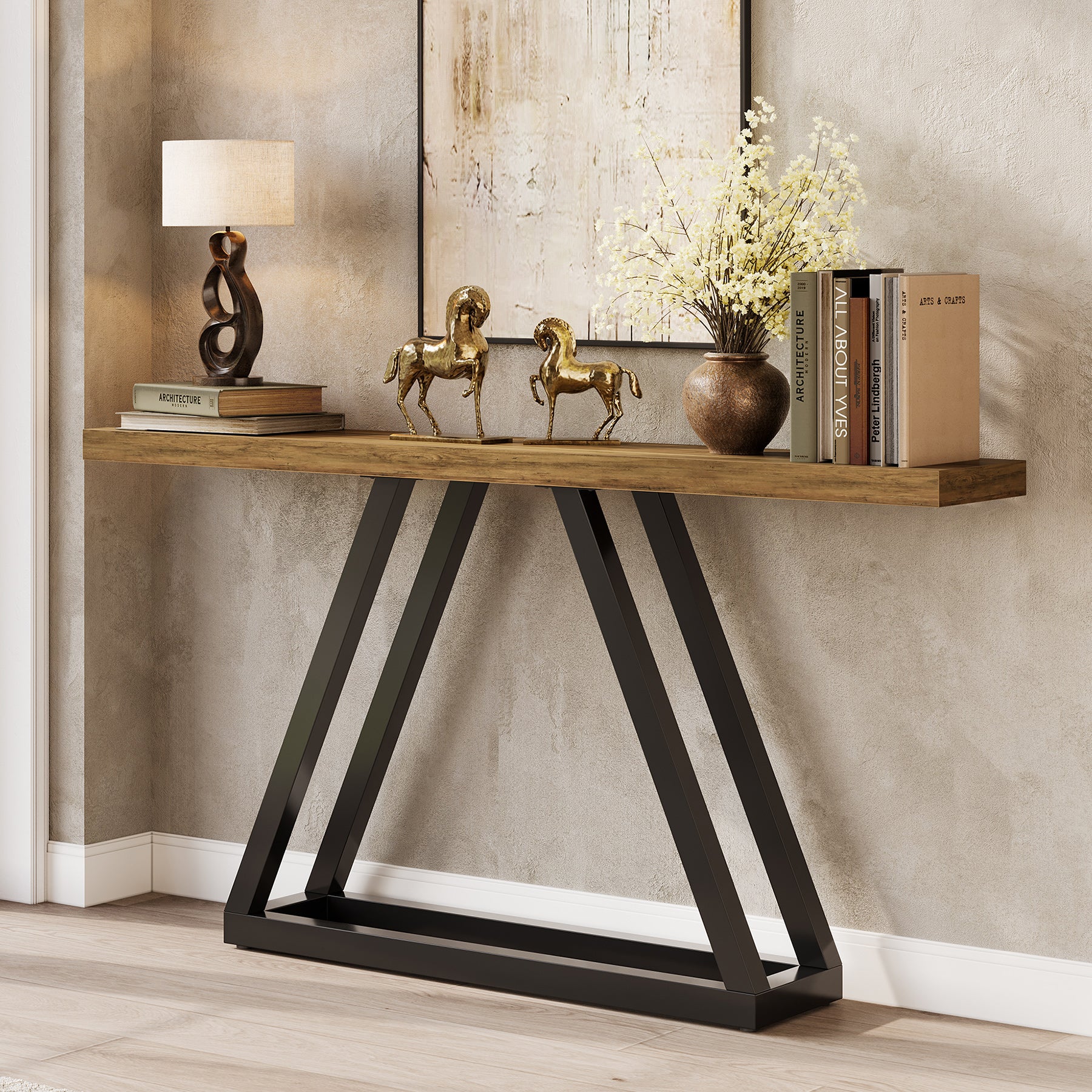 Tribesigns Console industrielle étroite de 160 cm, Table d'entrée moderne noire pour salon et hall d'entrée