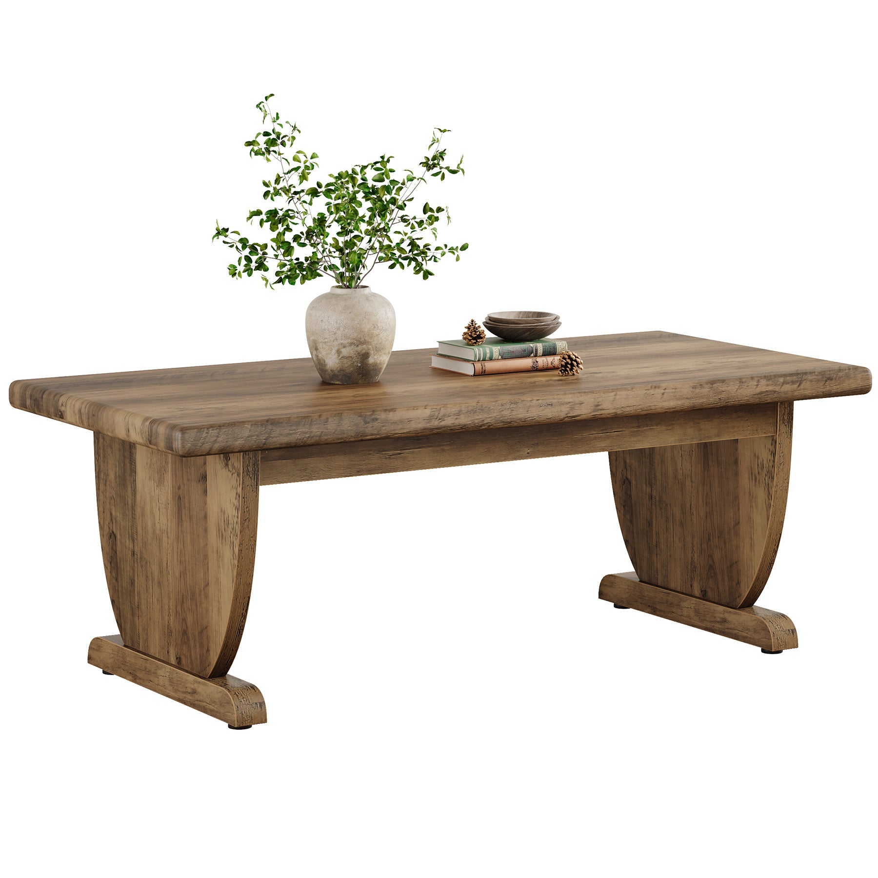 Tribesigns Table basse rectangulaire de 120 cm, Grande table en bois de style campagnard avec pied central robuste