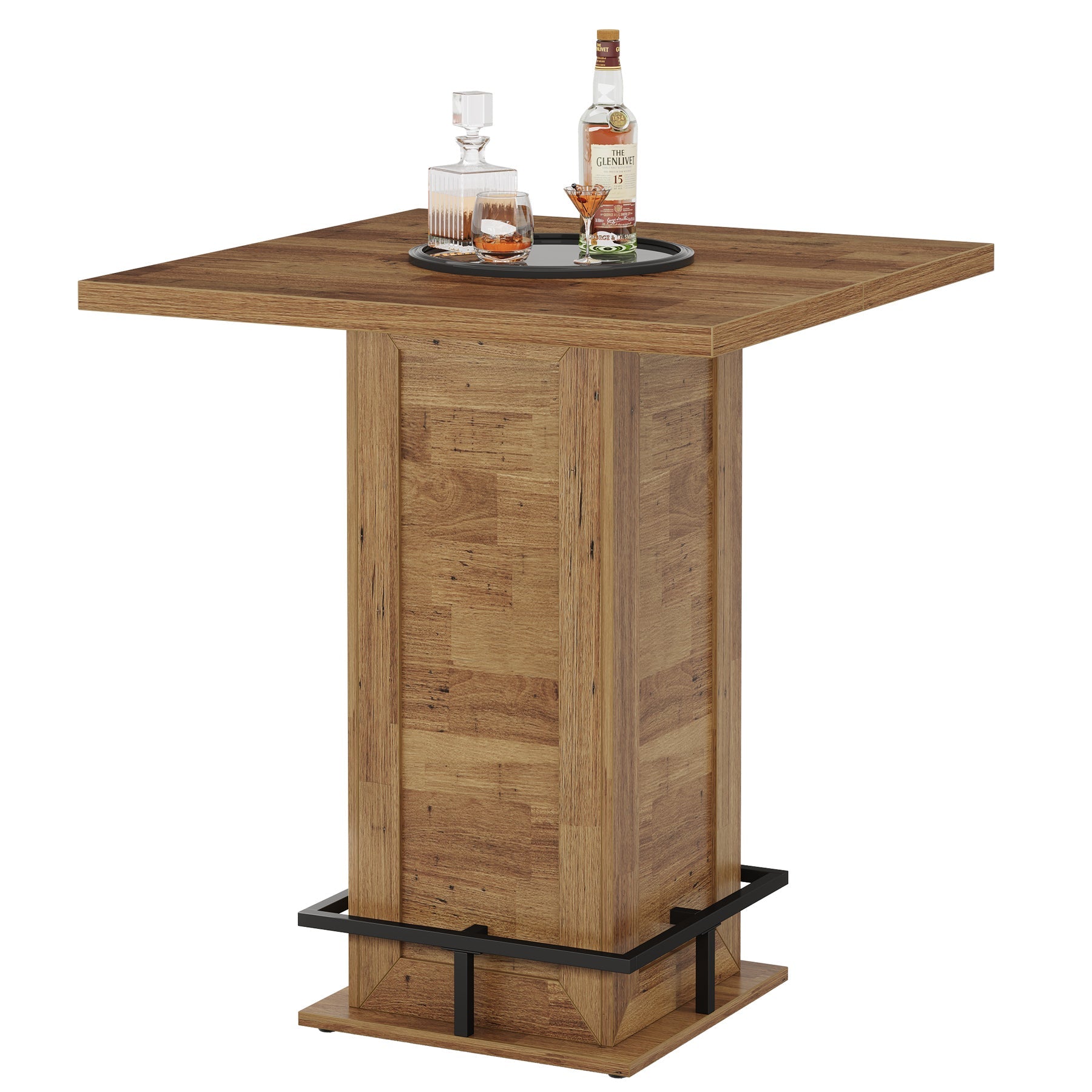 Tribesigns Table de bar carrée industrielle de 100 cm, Table haute de style bistro avec repose-pieds pour coin bar de cuisine dans les petits espaces