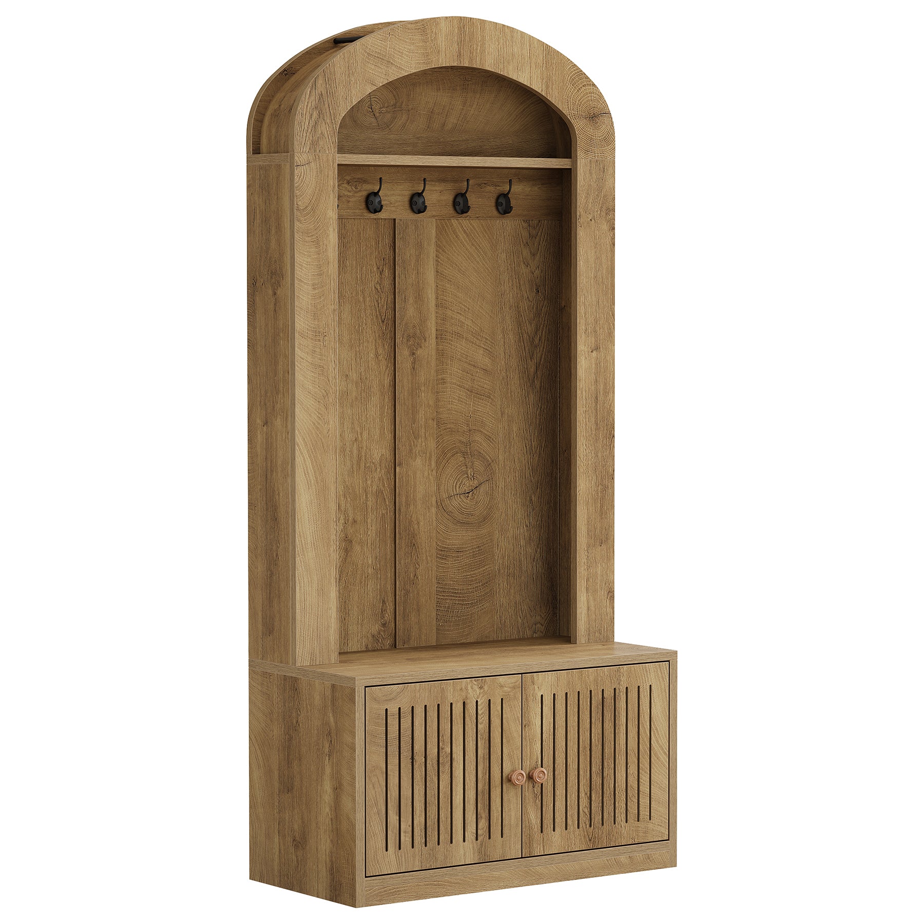Tribesigns Armoire avec banc et rangement à chaussures, Meuble d'entrée 4 en 1 avec patères, banc, étagère à chaussures et étagère, hauteur 180 cm, marron rustique, montage facile