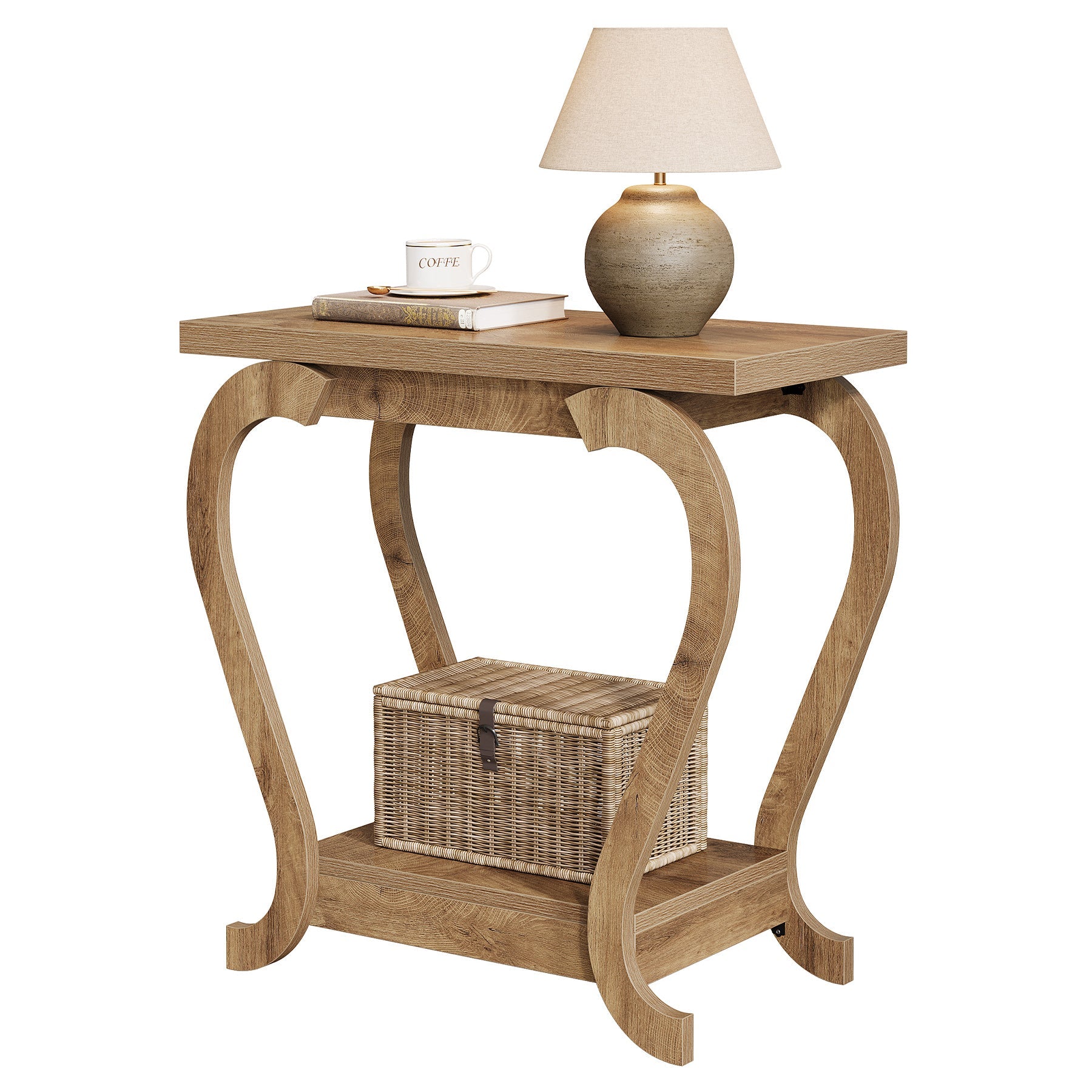 Tribesigns Table d'appoint étroite avec étagère, Table de bout à deux niveaux pour petits espaces Table de chevet compacte
