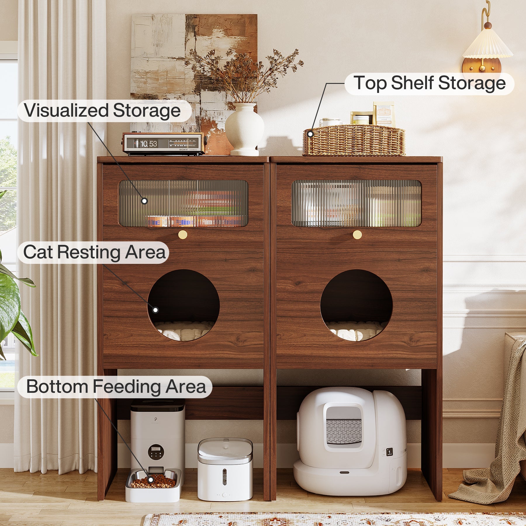 Tribesigns Meuble pour chat avec espace de rangement, Meuble pour bac à litière et table d'appoint 2 en 1