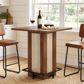 Tribesigns Table de bar carrée de style champêtre, Table basse compacte aspect rotin avec repose-pieds en métal 3