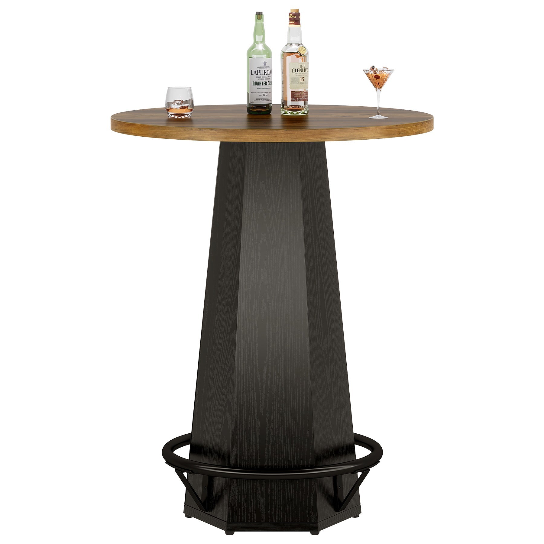 Tribesigns Table de bar ronde de 100 cm pour 2 personnes, Table à manger industrielle avec repose-pieds