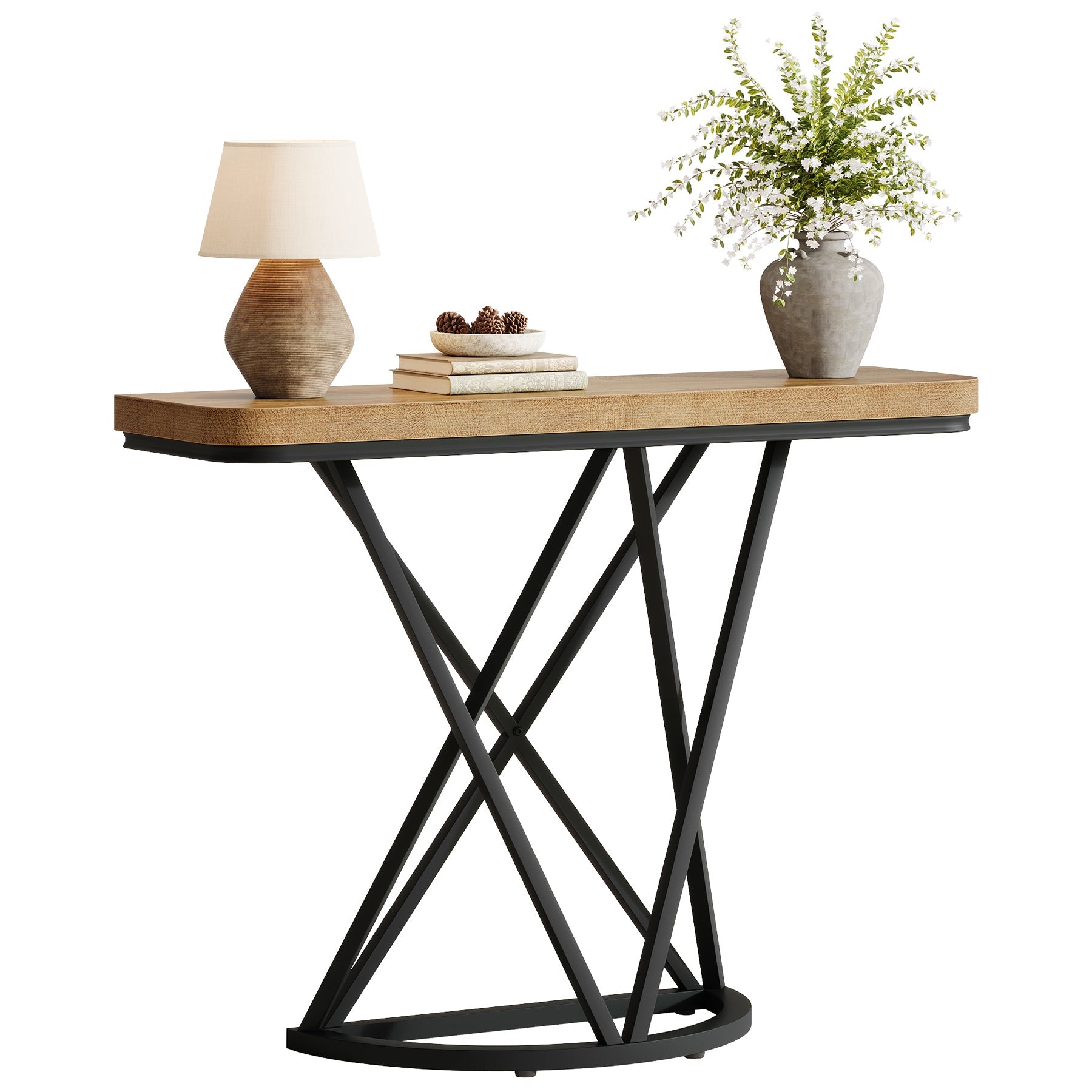 Tribesigns Console industrielle de 105 cm, Table d'entrée étroite avec piètement géométrique en métal