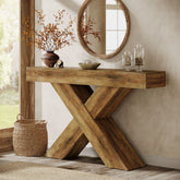 Tribesigns Console de 140 cm, Table d'appoint en bois au design unique 3