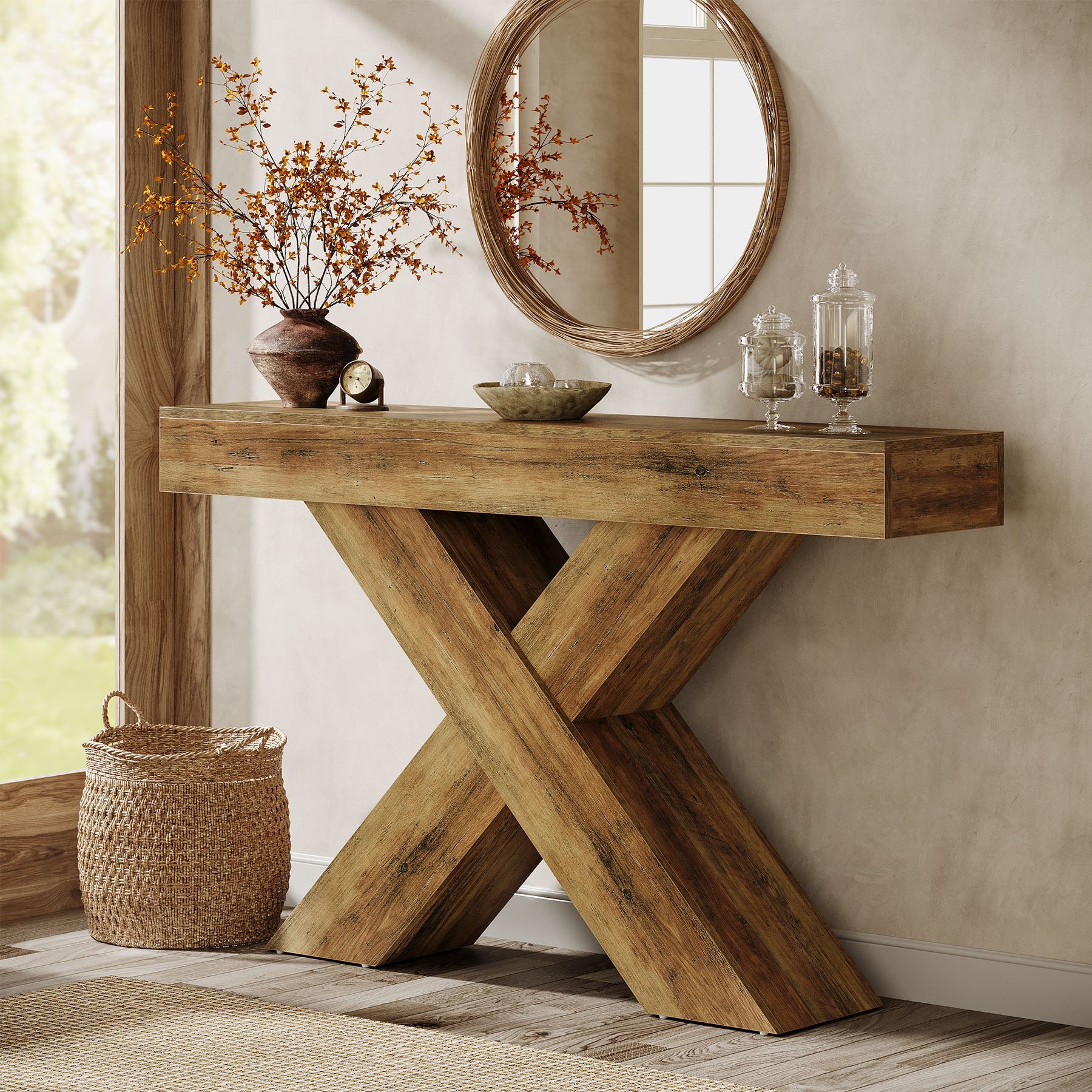 Tribesigns Console de 140 cm, Table d'appoint en bois au design unique