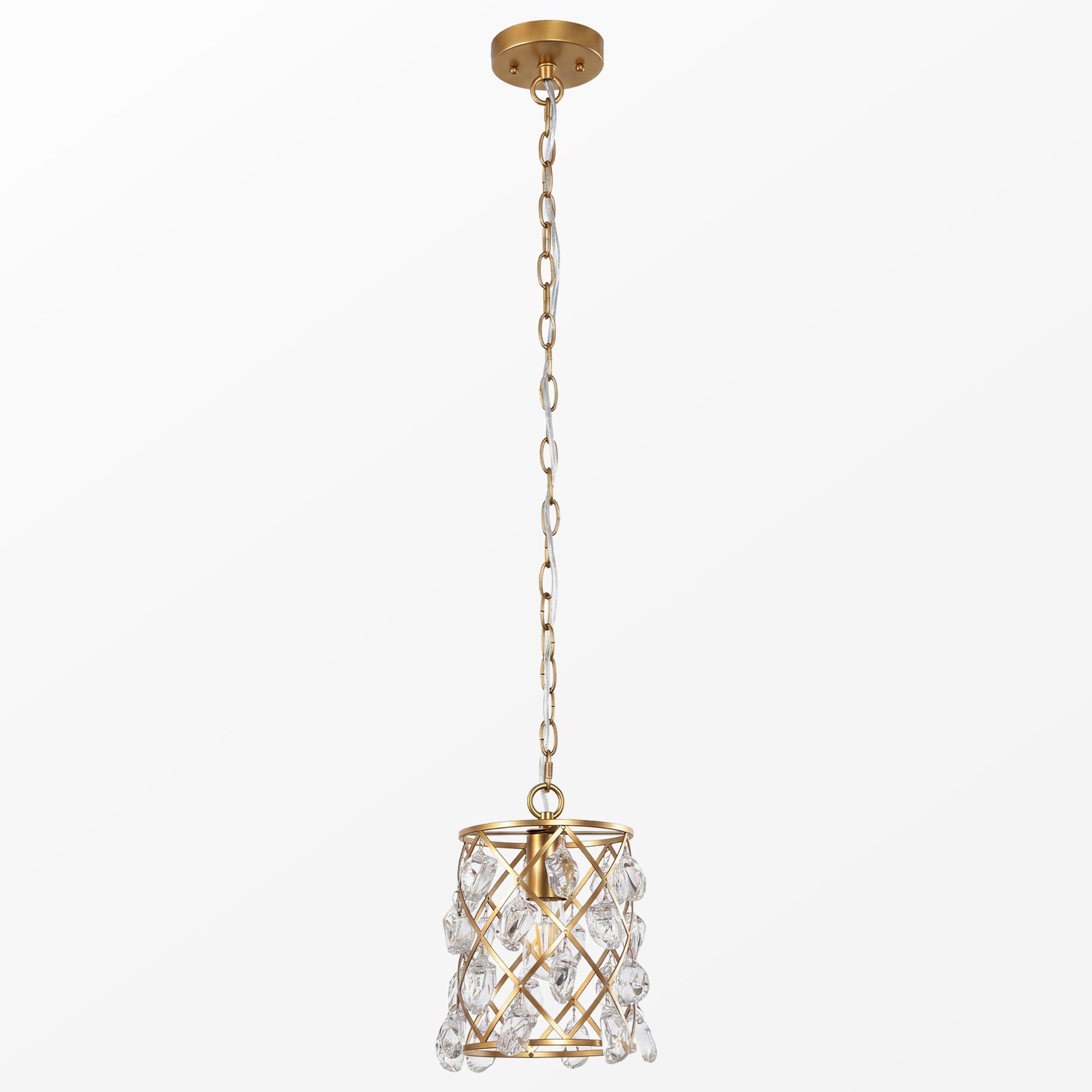 Luminaire suspendu moderne avec cristaux de verre effet vague et douille E27, Suspension dorée 17,5 x 17,5 x 30 cm, pour îlot de cuisine salle à manger et couloir [Classe énergétique E]